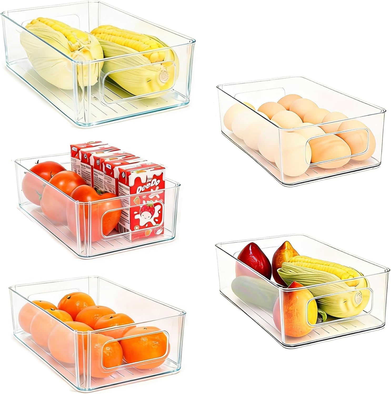 Refrigerator Organizer Bins Stackable Fridge Organizers with Handles Clear Freezer Storage Containers for Pantry, Cabinets,Shelves, Drawer – BPA-Free Plastic Kitchen Organizers (5 PACK)