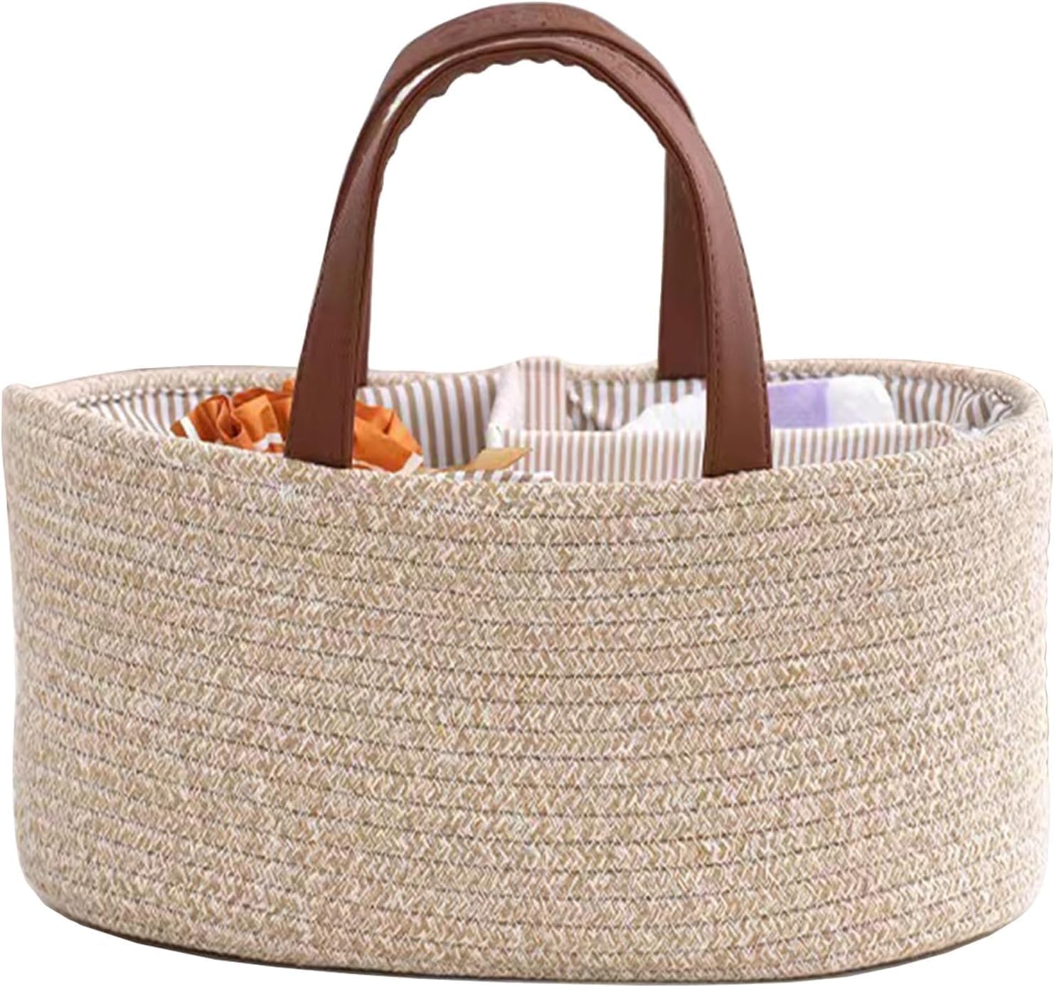 Baby Nappy Caddy, Nappy Organiser, Stylish Nursery Bohemian Cotton Rope Storage Basket, Portable Car Organizer with Removable Inserts, Baby Shower Basket, 38 x25 x18 CM (Brown)