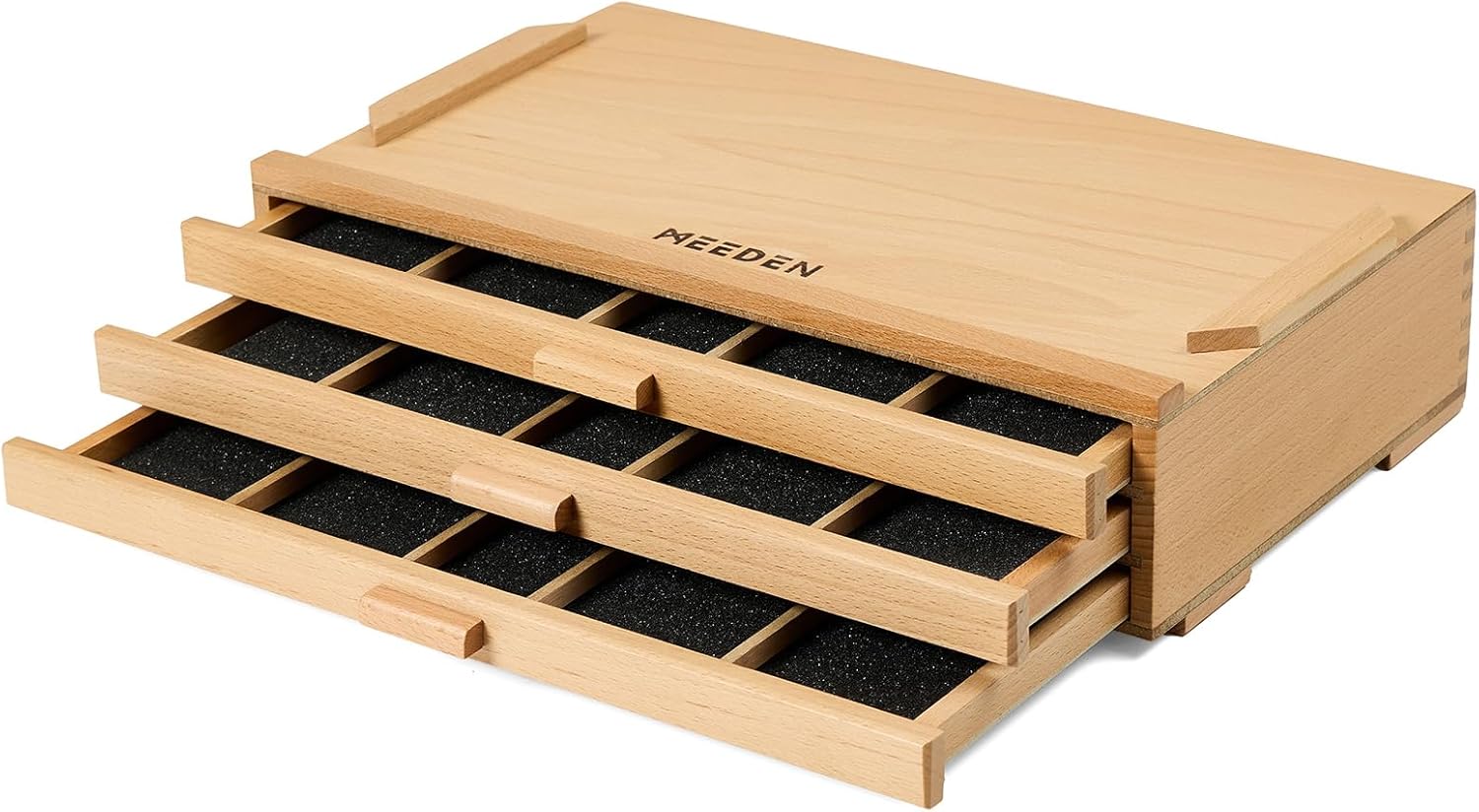 MEEDEN Artist Storage Supply Box: 3-Tier Solid Beech Wood for Artist Supplies with Removable Dividers-Tool Storage Organizer Case for Brushes, Pastels, Pencils, Erasers