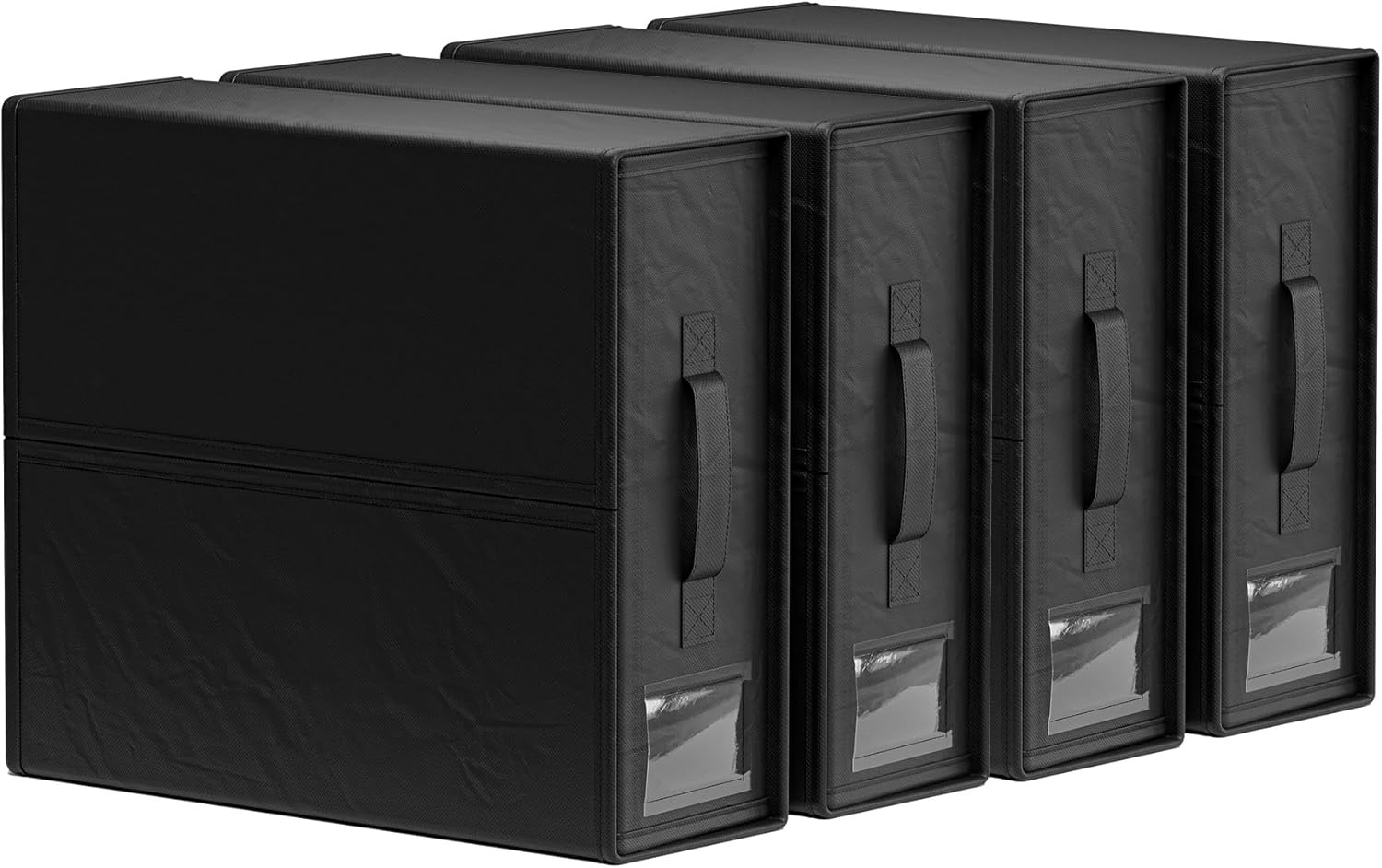 SheetCube Bed Sheet Organizers and Storage 4 Pack, Foldable Linen Closet Organizer with Window and Label, Bedding Folder Storage Box Container for Blanket, Duvet Cover Set, Bed Sheet Set - Black