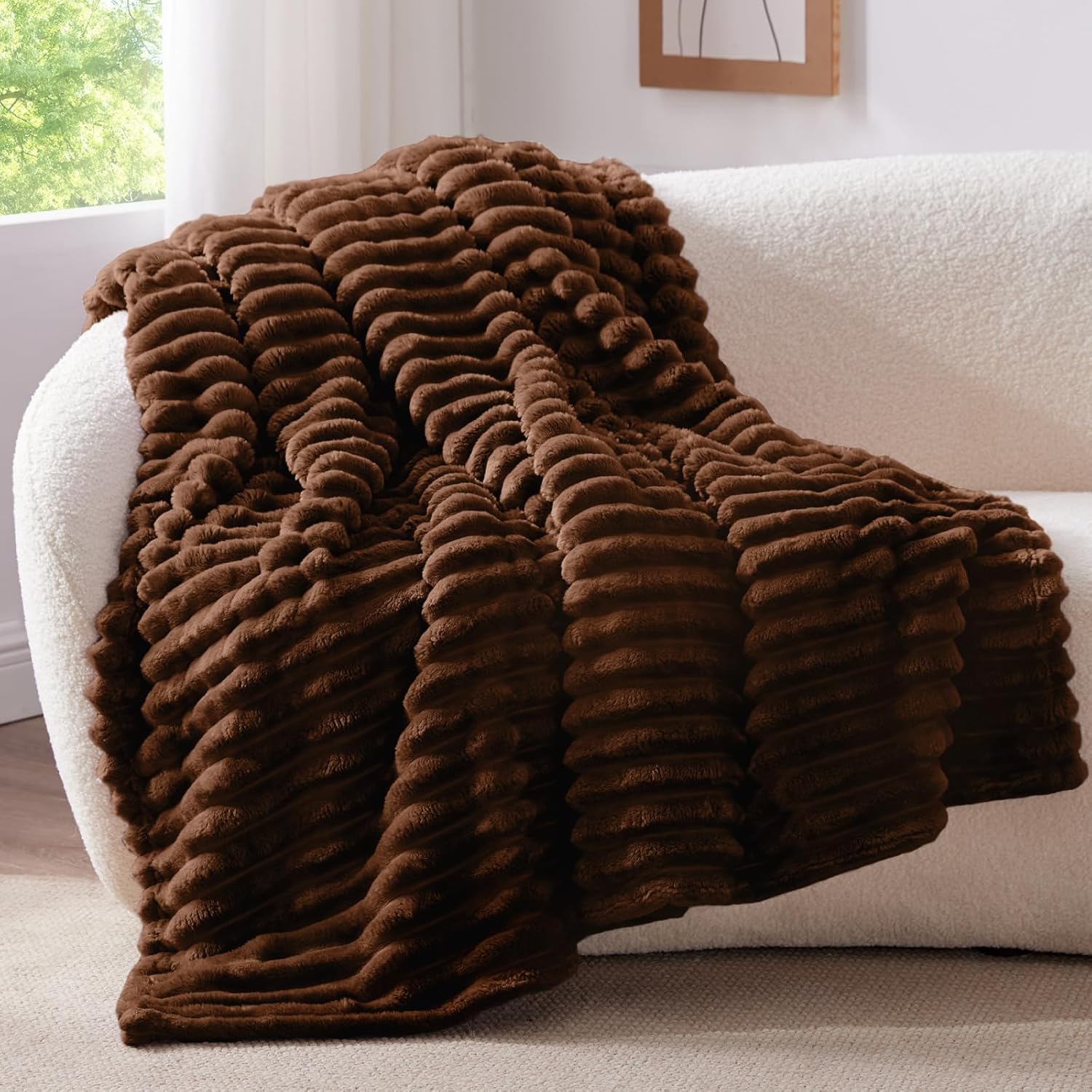 BEDELITE Throw Blanket for Couch & Sofa, 300 GSM Soft Cozy & Warm Plush Fluffy Blanket, Decorative and Giftable Fleece Striped Blankets, Fit for Baby, Women, Men, 127 x 152 CM, Chocolate Brown