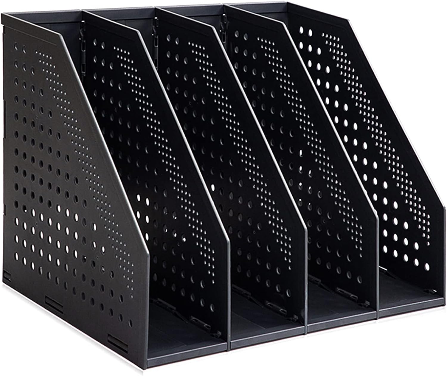 SAYEEC Collapsible File Organizer Magazine Holder Desktop 4 Compartment File Holder Plastic Divider Sorter Adjustable Stand Office Document Organizer Storage Bins Home School File Box (Black)