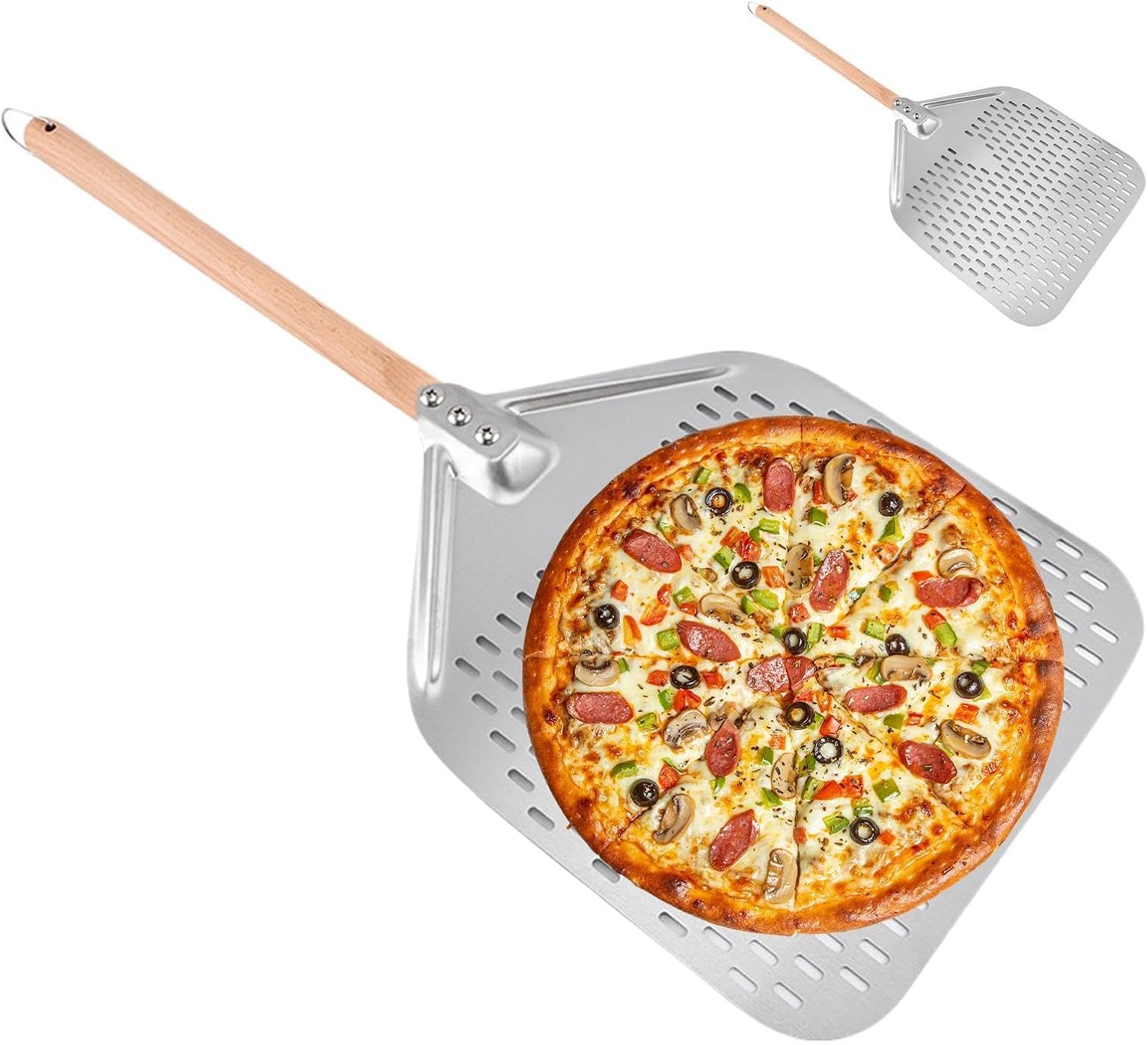 Pizza Spatula | Stainless Steel Perforated Heat-Resistant 12 Inch | Oven Pizza Shovel | for Home Baking Home Cooking Kitchen Family Gathering Pastry Dough Bread