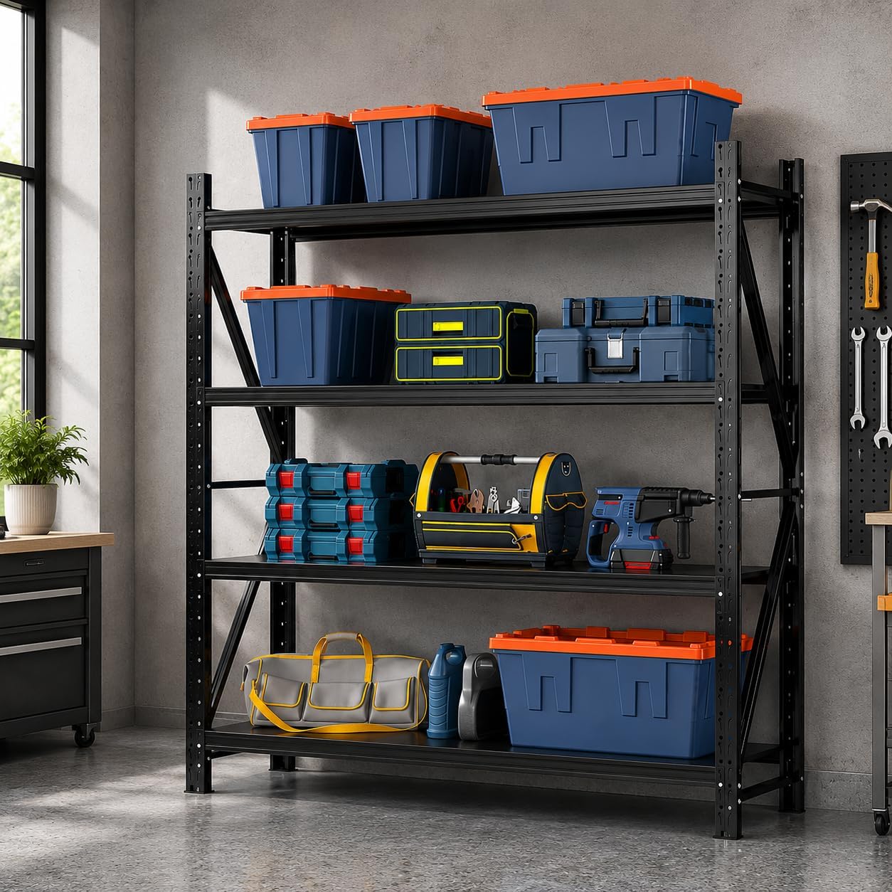 GIANTZ 2Mx2M Garage Shelving, Heavy Duty Steel Storage Shelves, Warehouse Rack Pallet Racking Shelving Unit with 200KG Capacity Per Tier, Black