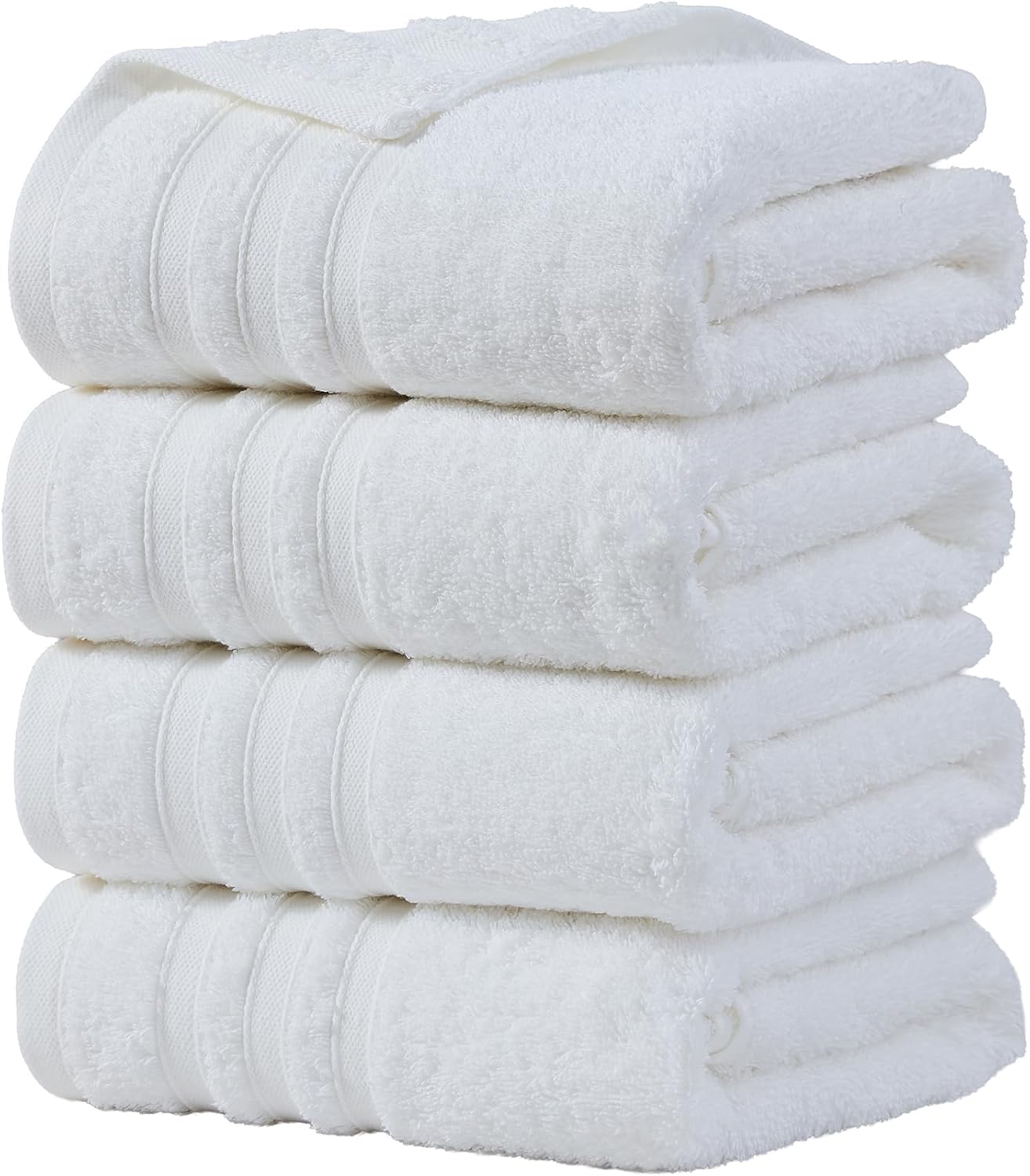 LINENOVA 100% Cotton Bath Towels 4 Pack - Premium 450GSM Soft & Lightweight Towel Set, Quick Dry & Absorbent Bathroom Towels, Ideal for Hotel, Spa and Gym Use (65x130cm, White)