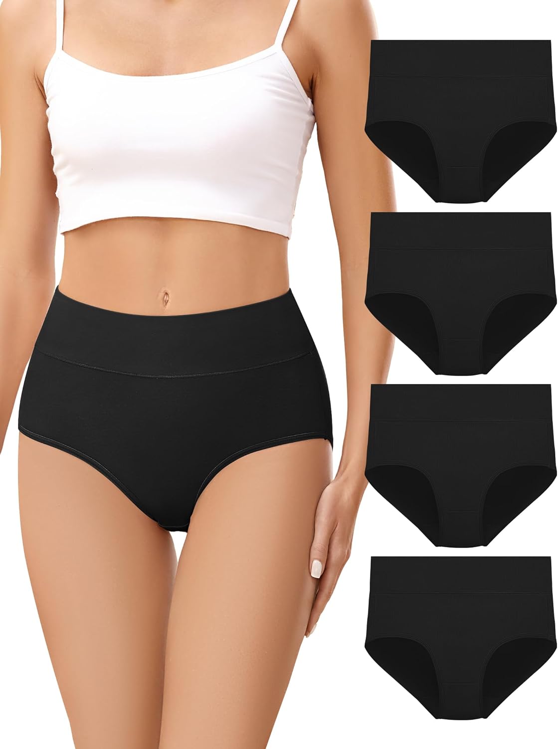 VOENXE Women's Cotton Underwear High Waisted Ladies Panties,Comfortable Stretchy Full Coverage Brief,Breathable Undies,4 Pack
