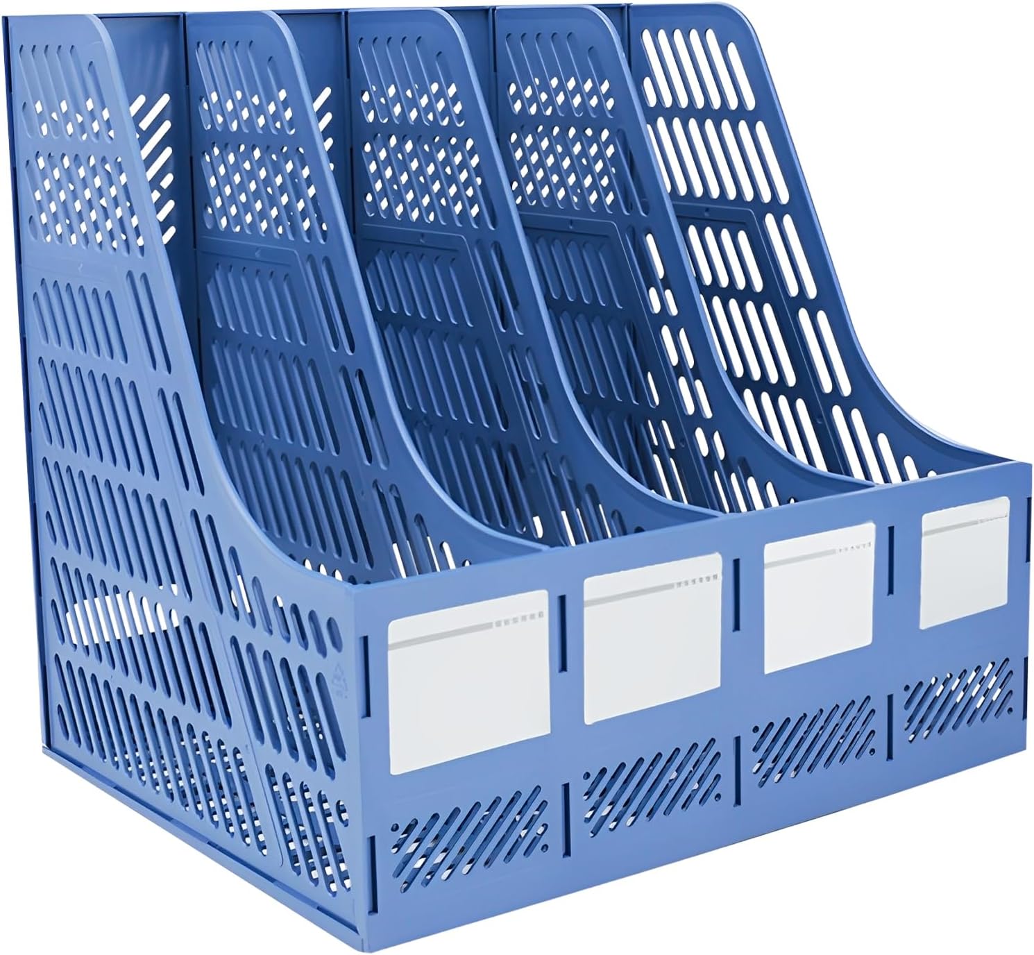 A4 Magazine File Holder 4 Vertical Compartments Bookshelf Document Folder File Divider Desk Organizer Paper Box for Office Home Organization and Storage Blue