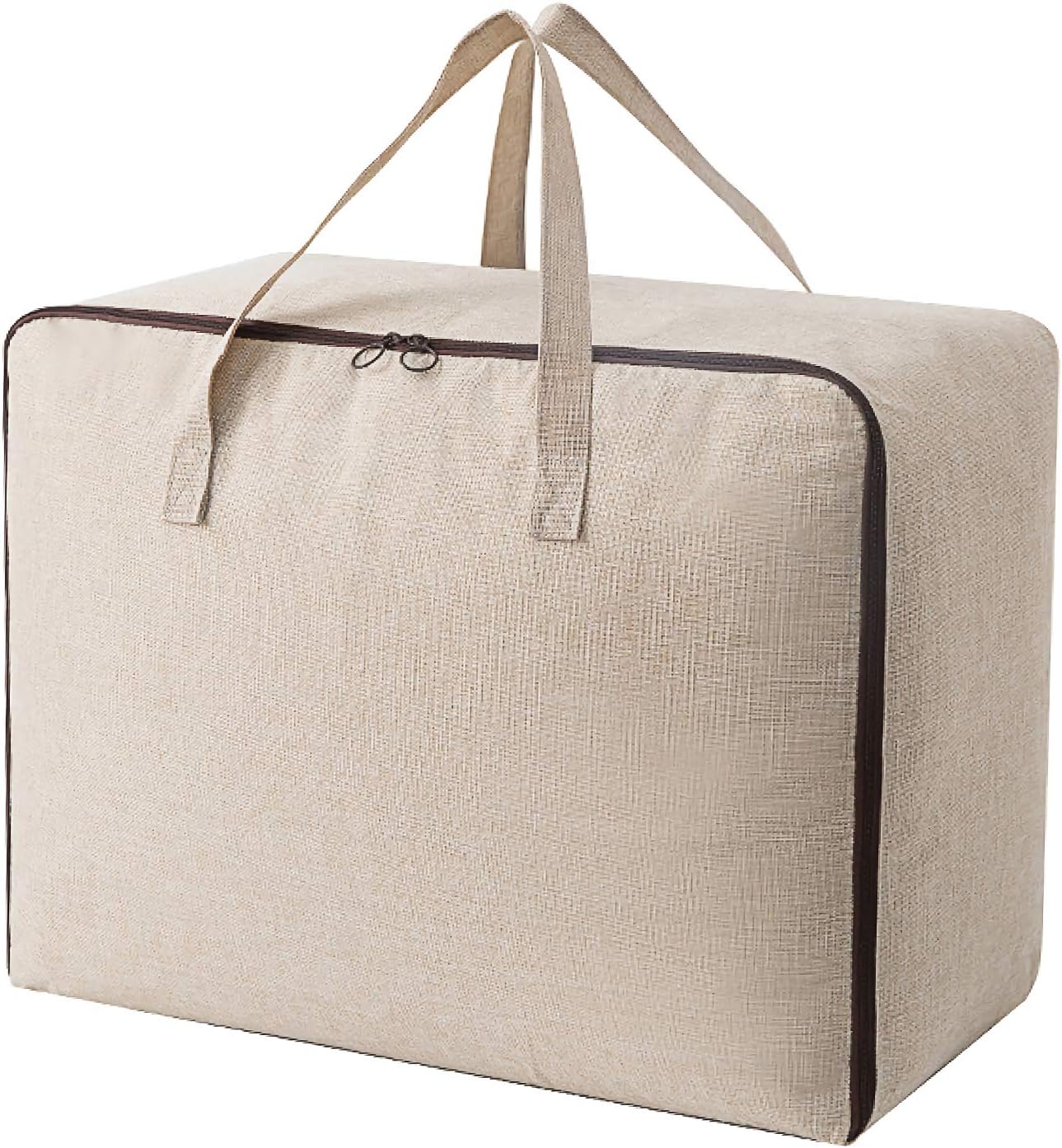 Surblue Clothes Storage Bag Organizer with Durable Handles Thick Fabric Large Capacity for Blanket Comforter Clothing Bedding (Beige,M)