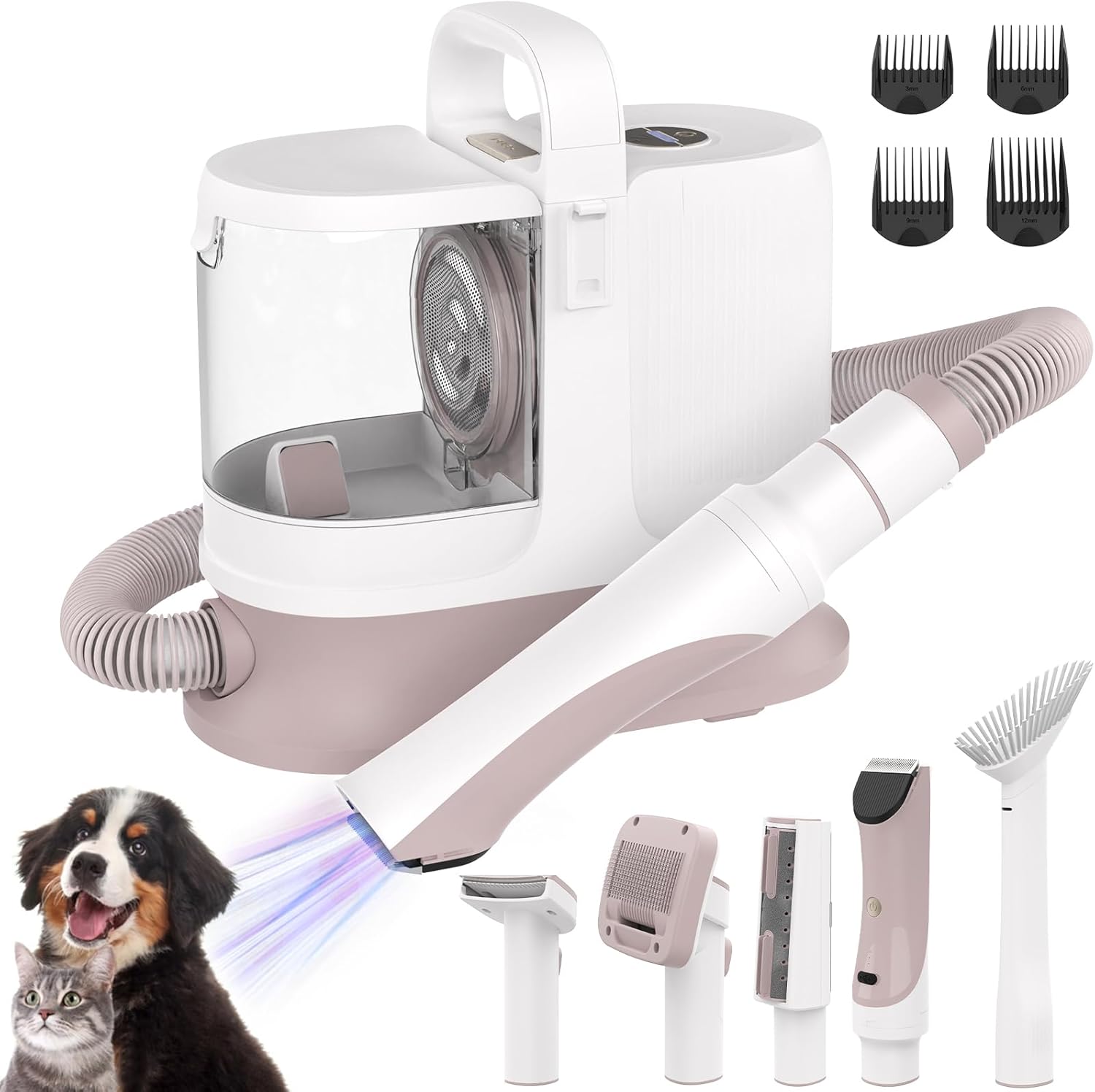 ADVWIN Pet Grooming Vacuum Kit, Dog Hair Clippers Kit, Professional Pet Grooming Tools 5 IN 1, Strong Suction, Shedding Deshedding, Clipper, Dog Brush Pet Hair Cleaning Remover for Dogs and Cats