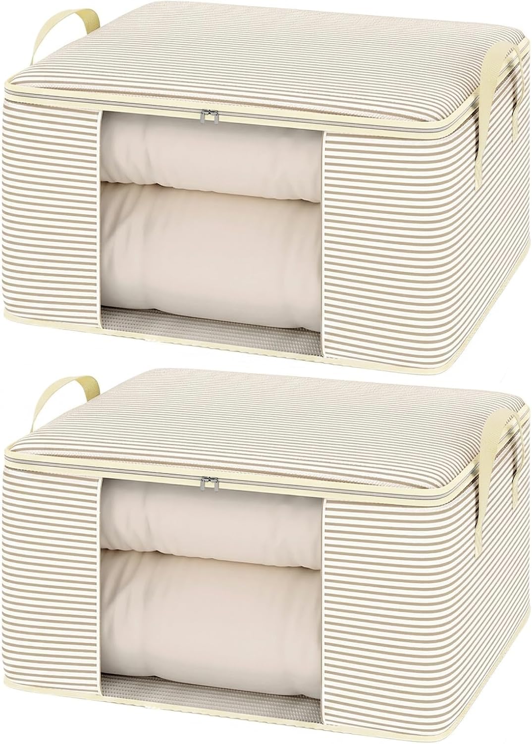 4Pcs Breathable Storage Bag for Duvets & Blankets & Clothing 55 x 35 x 25 cm,Heavy Duty Cloth Storage Bags with Reinforced Handles & Double Zips,Foldable Dust-Proof Organiser for Bedding (Beige)