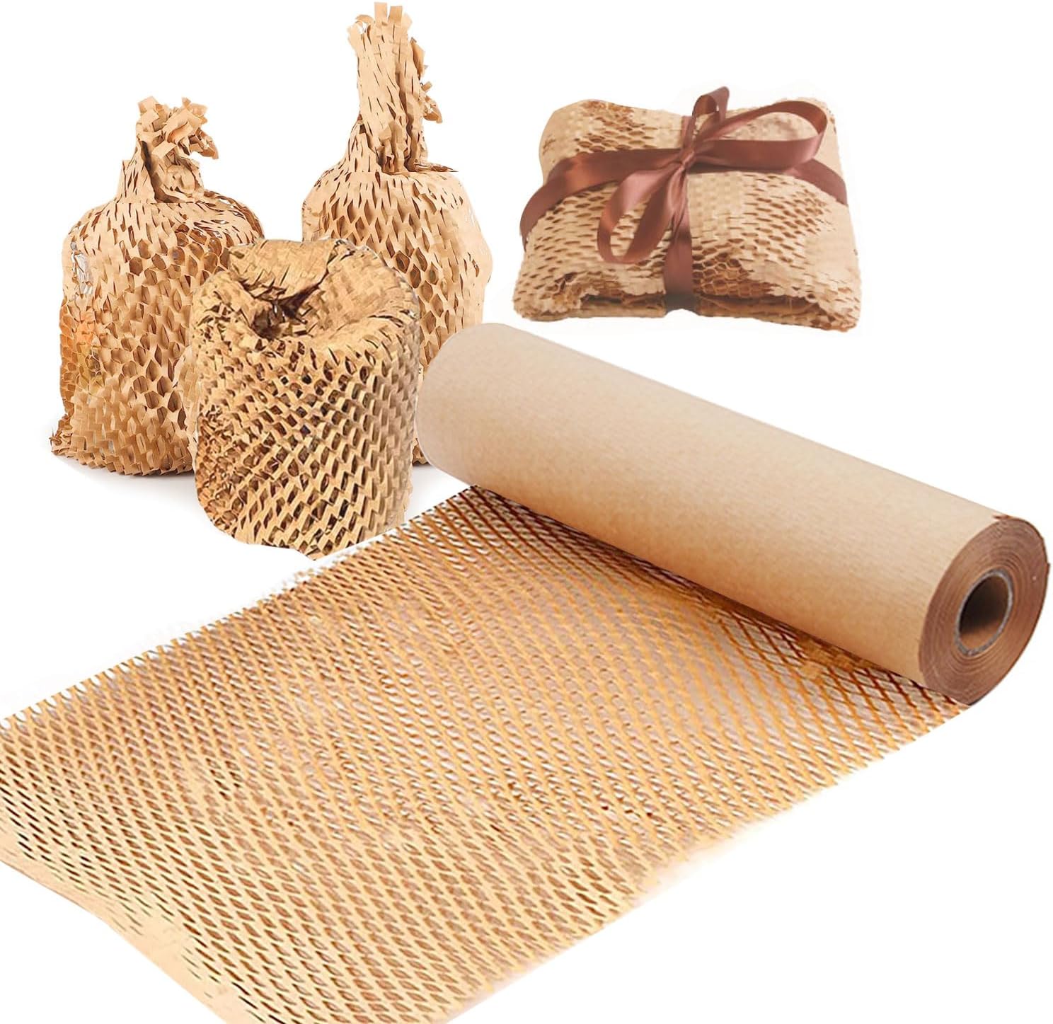 Honeycomb Packing Paper Brown Wrapping Paper Roll Recyclable & Biodegradable Bubble Wrap Alternative for Secure & Moving Paper Large Packing Materials for Packing,Brown,14.9"x393.7",38CMx10M