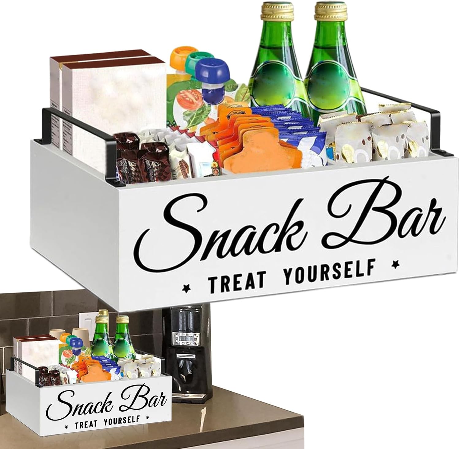 Coffee and Tea Station Organizer | Counter Cabinet Storage Box with Handles,Counter Coffee Bar Organizer,for Home Workplace Hotel Pantry Break Room Cafeteria Dorm Conference Dining Table