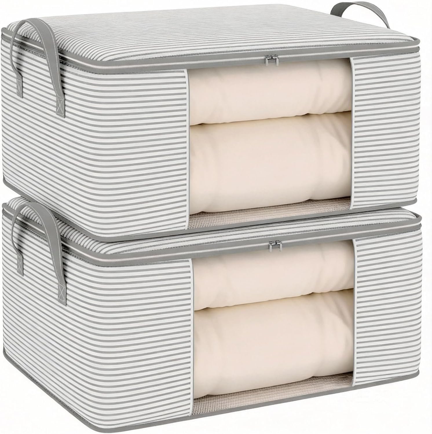 2-Pack Large Quilt Storage Bags (60x40x30cm), Upgraded 120g Thickened Breathable Fabric Underbed Organisers, Heavy Duty Storage Containers with Reinforced Handles, Odorless & Eco-Friendly