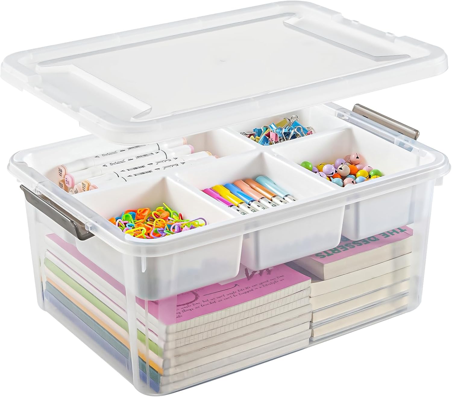 17 QT Plastic Storage Box with Removable Tray Art Supply Craft Organizers and Storage Stackable Storage Container for Organizing Bead, Tool, Sewing, Book, Crayon, Playdoh