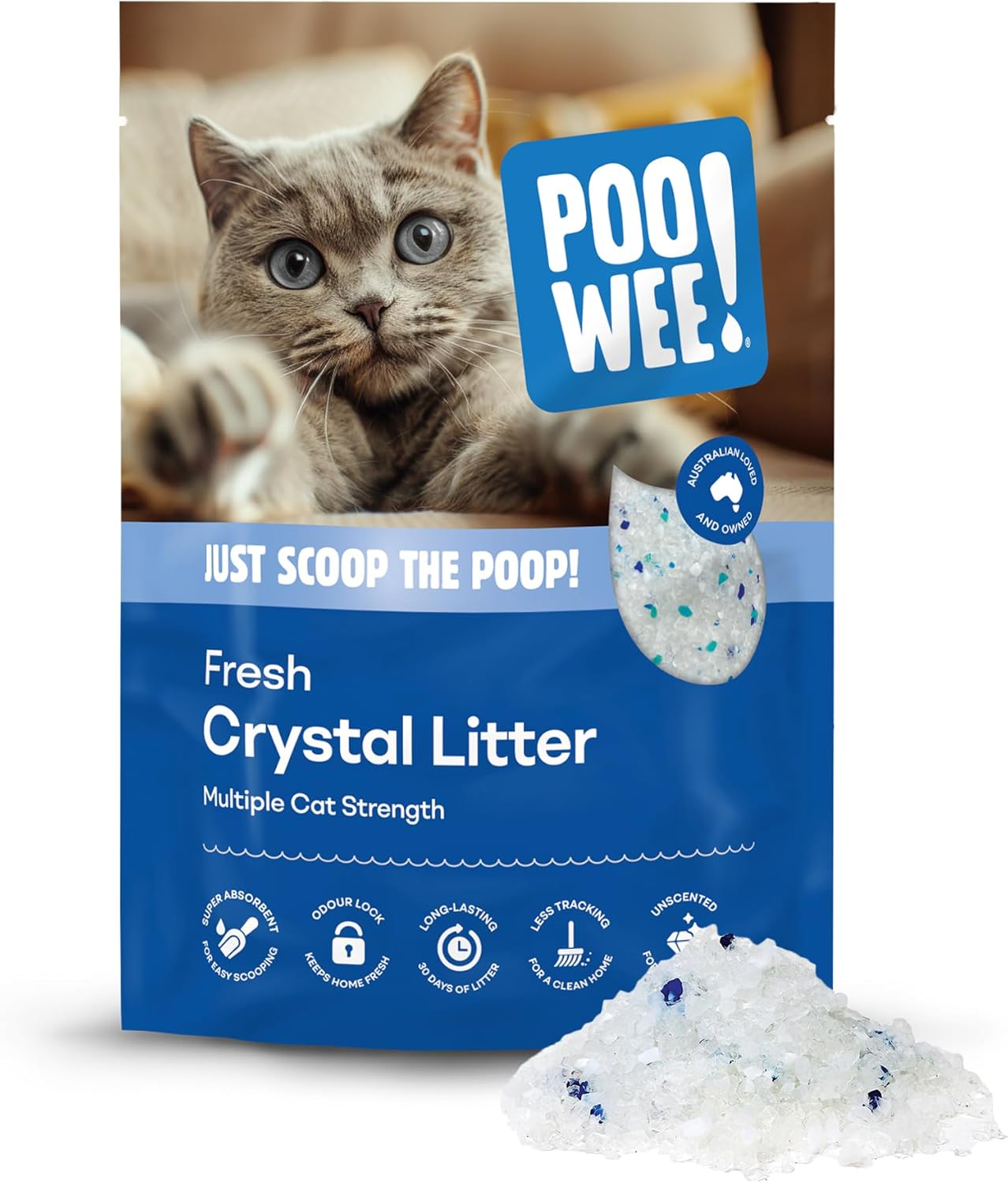 POOWEE! Fresh Crystal Cat & Kitten Litter, 6kg - Long Lasting, Non-Toxic and Low Odour Formula, Locks in Moisture, Reduced Litter Tracking, Australian Owned, Unscented