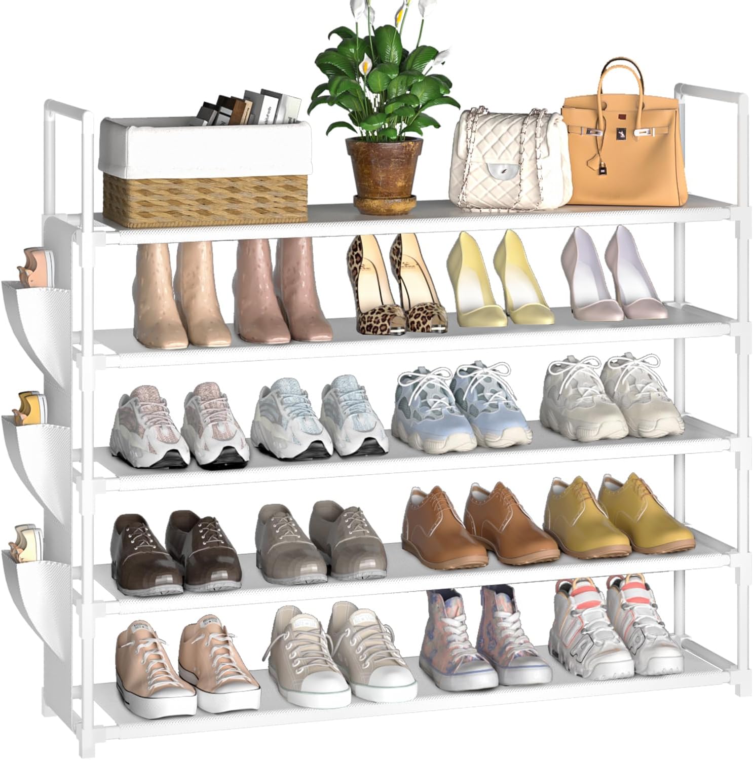 OYREL Shoe Rack 5 Tier Shoe Organizer Shoe Storage 20-25 Pairs White Shoe Rack for Closet Entryway Space Saving Bedroom Garage Door