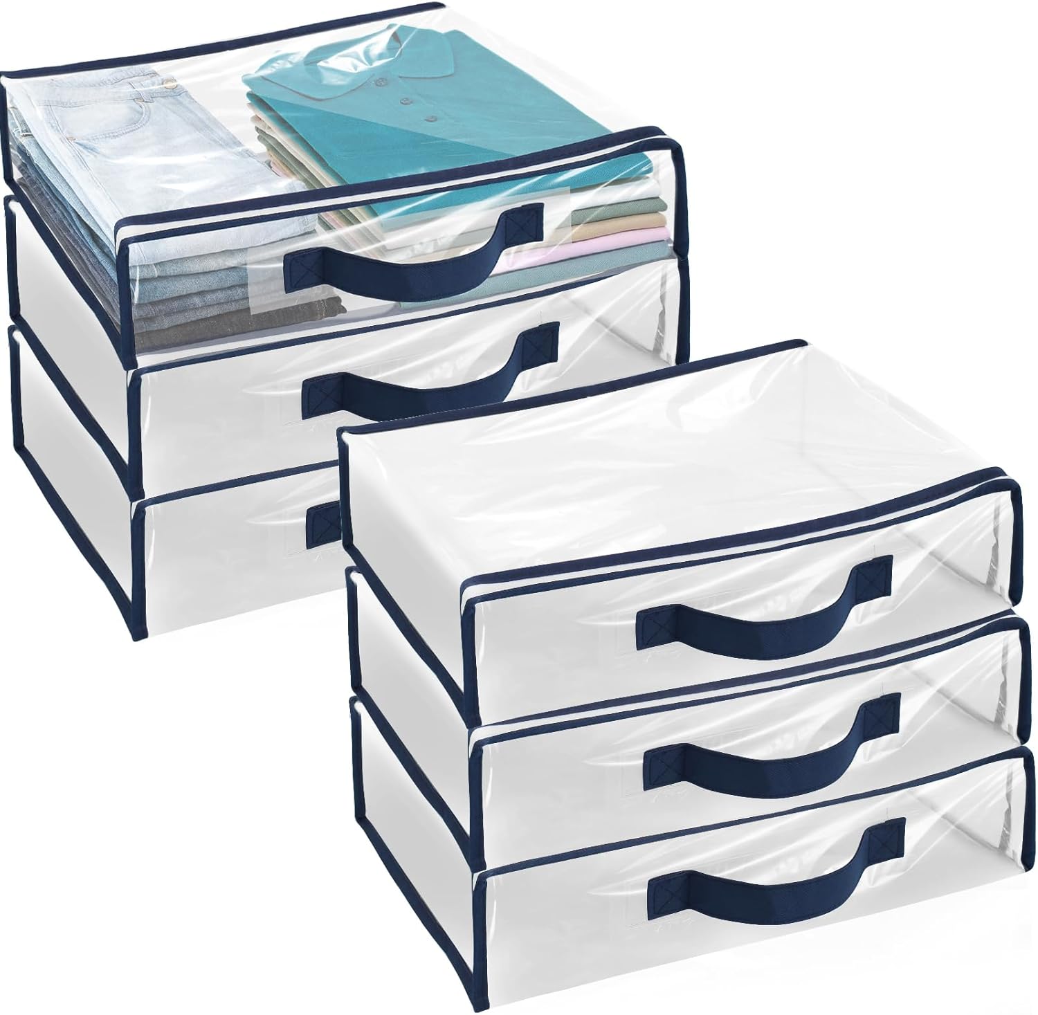 6 Packs Clear Zippered Storage Bags with Handles, Clothing & Closet Storage Bags for Sweater, Waterproof Blankets Storage Bags, Dustproof Bed Sheet Storage Bag Clear Moving Bags 15.7x11.8x3.9 Inch (A)