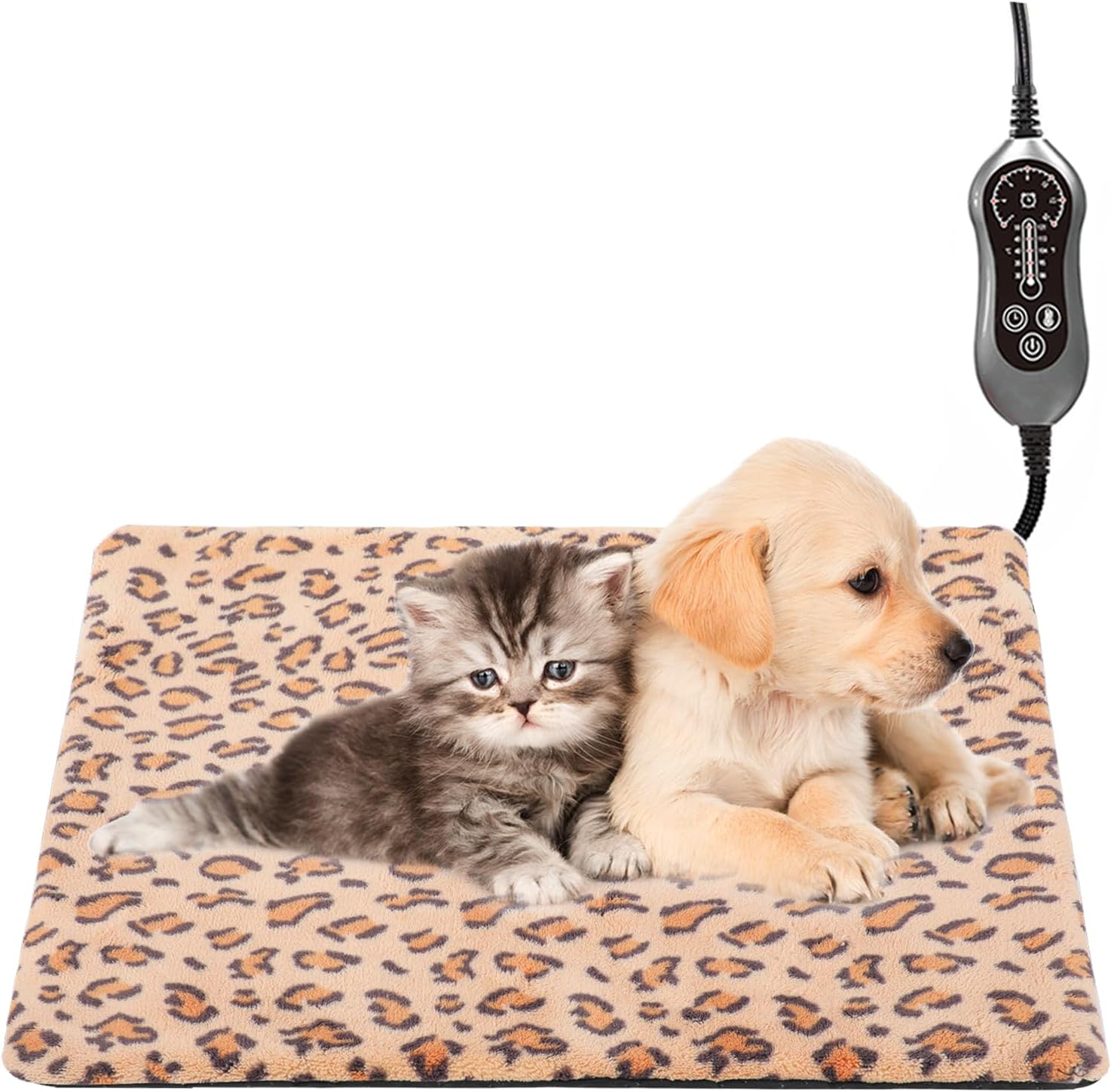 Pet Heating Pad for Dog Cat Temperature Adjustable Dog Cat Bed Warmer Heated Pet Mat House Pad with Timer Waterproof Warming Mat for Puppy Kitten (Beige, 38X47CM)