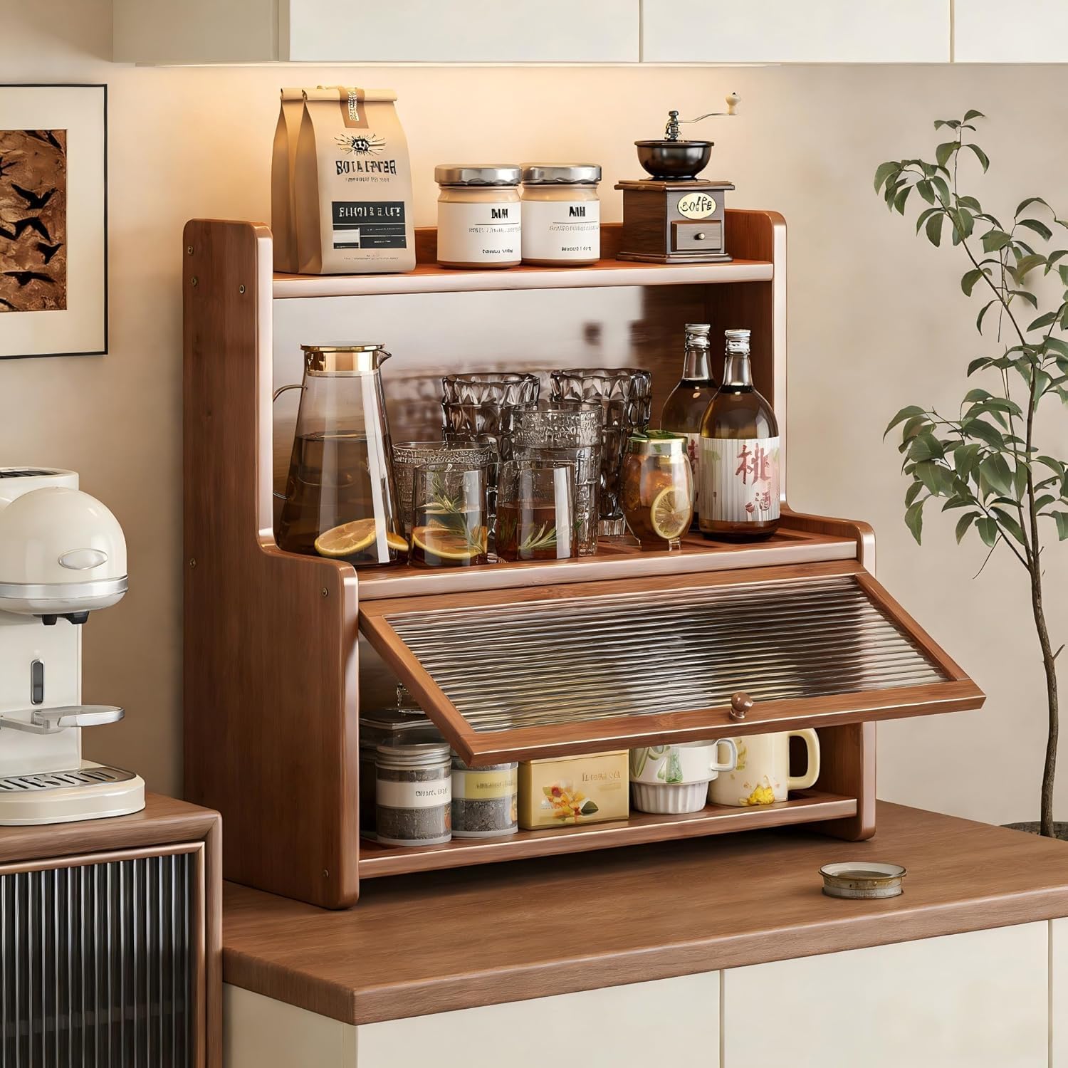 3 Tier Kitchen Storage Shelf, Coffee Station Organizer for Countertop, Coffee Mug Cup Holder, Kitchen Countertop Organizer for Home Office Coffee Station Accessories