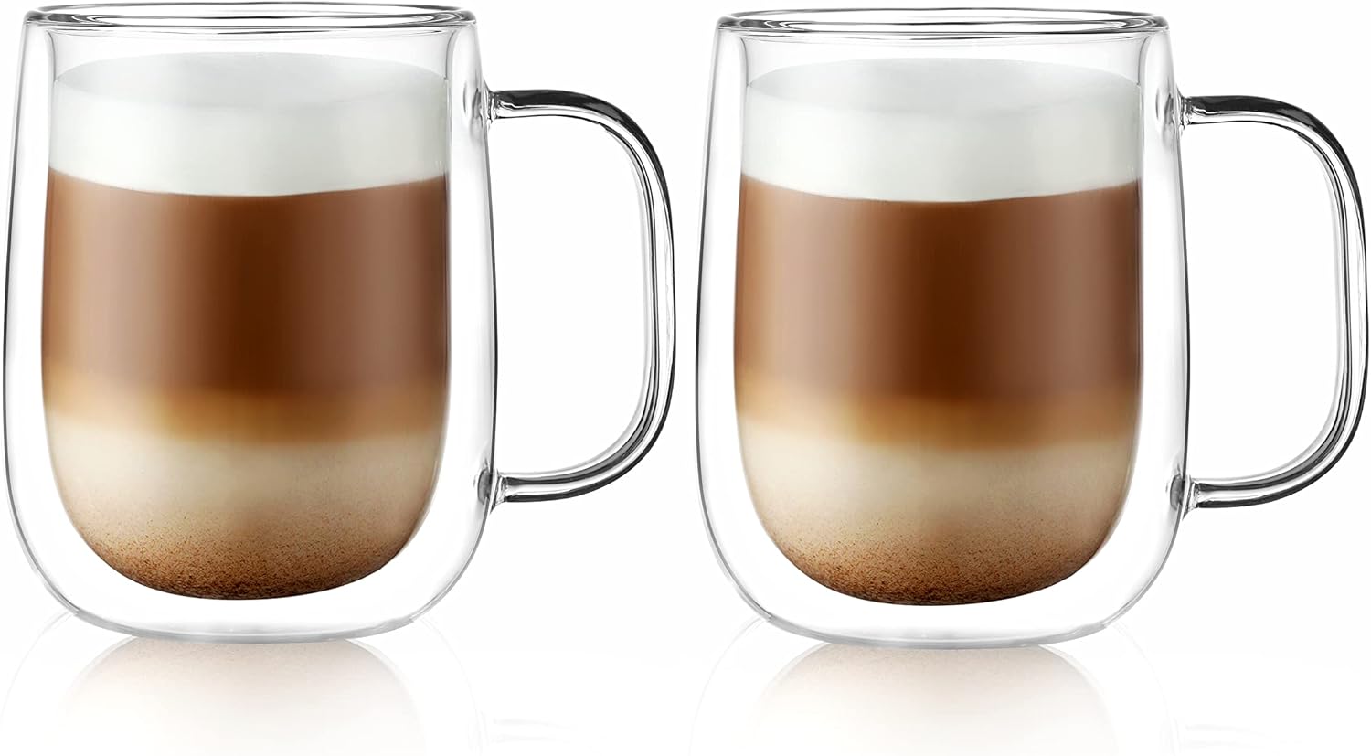 CNGLASS Large Double Wall Glass Coffee Mug Thermo 15.2oz,Clear Insulated Glass Espresso Cup with Big Handle,Set of 2
