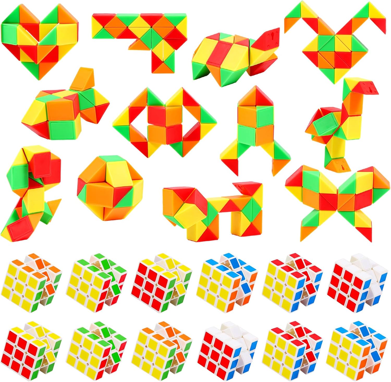 48 Pcs Mini Cubes Bulk, Puzzle Cube & Fidget Snake Cube Party Favors, White Base 1.18in 3×3×3 Cube, Stress Relief Toys, Birthday Party Gifts, School Rewards Classroom Prize, Stocking Stuffers for Kids