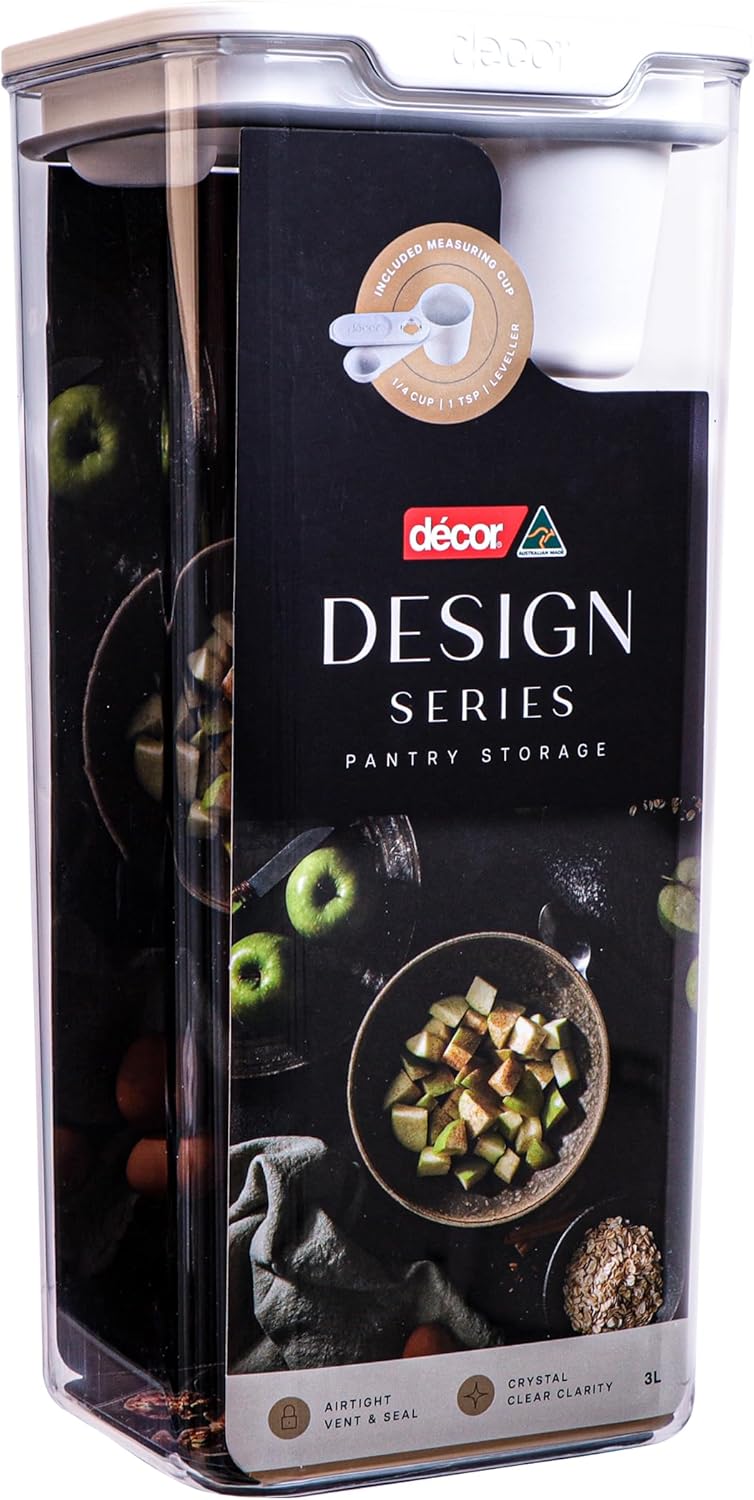 Decor Design Series Pantry Storage Container with Quarter Cup, 3 Litre Capacity