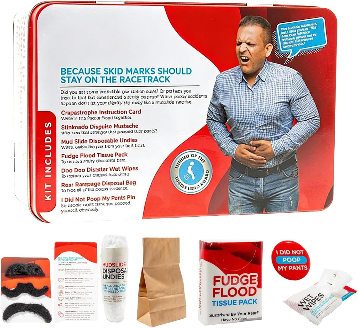 Sharting Survival Kit, Poop Prank Gift, Includes Wet Wipes, Underwear, Hilarious Badge, More, Funny FartSurvival Kit with Hilarious Prank Idea, Fart Joke for Dad, Husband, Family