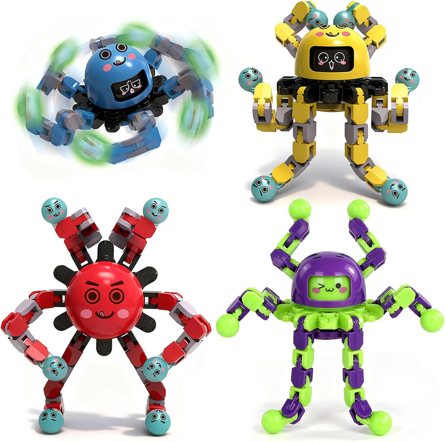 4 Pack Transformable Fidget Spinner Toys for Kids Adults, Glow in the Dark Sensory Deformable Fingertip Spinner Toy for Christmas Stocking Stuffers Gifts for Teen Boys Girls Airplane Car Travel