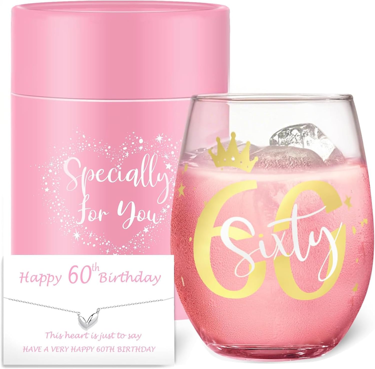 Yalucky 60th Birthday Gifts for Women Wine Glass Gift Idea 60 Years Old Party Decorations 60th Anniversary Wedding Drinking Present for Wife Her Friend Ladies Mom Auntie Daughter Sister