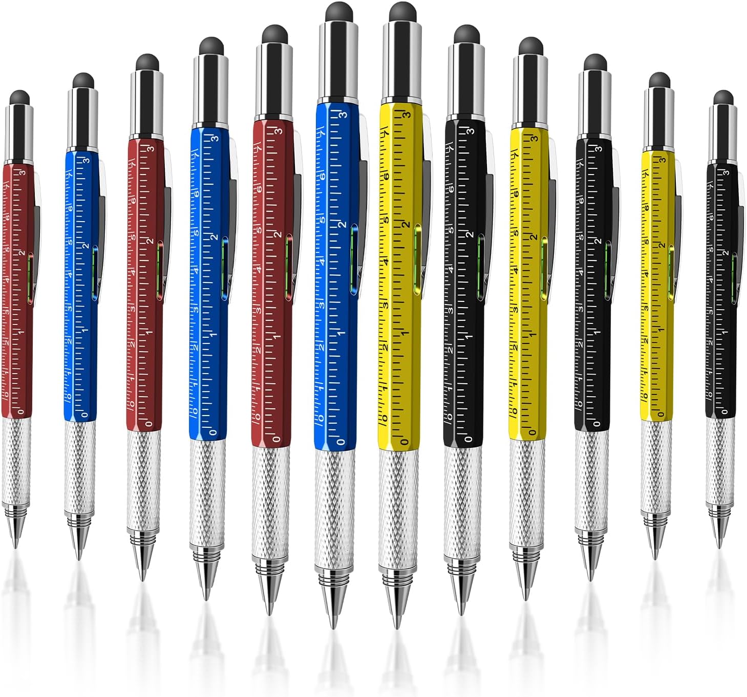 SIKEMAY 64 Pcs Multitool Pen 6 in 1 Bulk with Screwdriver, Ruler, Level, Stylus and Refills Christmas Stocking Stuffers Desk Accessories Church Bulk Father's Day Birthday Party for Men Dad Husband