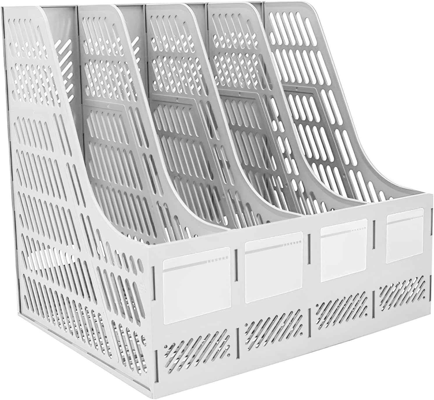 A4 Magazine Rack 4 Vertical Compartments Bookcase Document Folder File Divider Desk Organizer Paper Box for Office Home Organization and Storage Grey