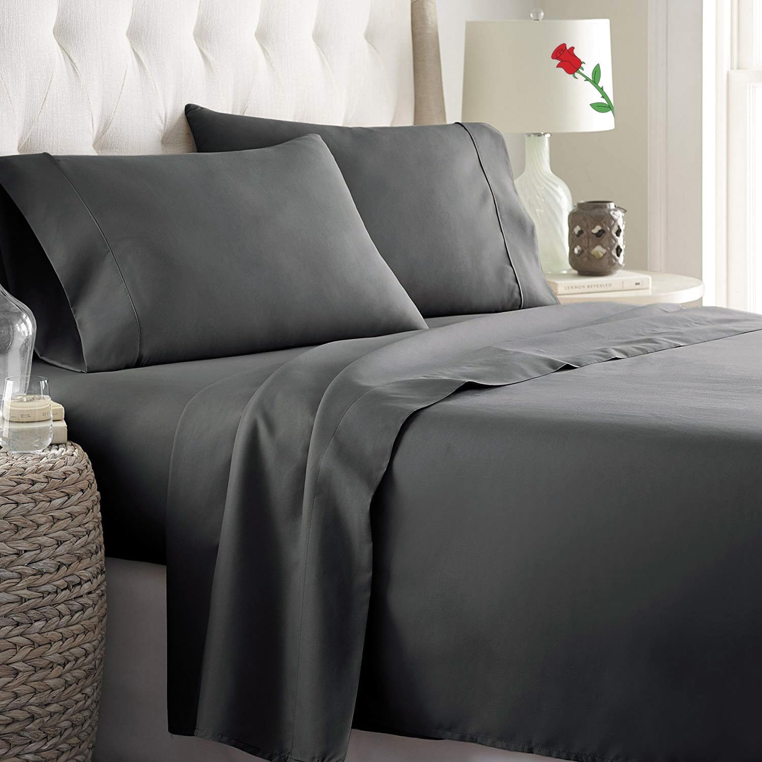 ForZzz 4 Piece Queen Bed Sheet Set-2000TC Bedding Sheets & Pillowcases -Breathable Bedding - Wrinkle, Fade, Stain Resistant-Deep Pocket Flat Fitted Bed Sheet Set (Dark Gray, Queen)