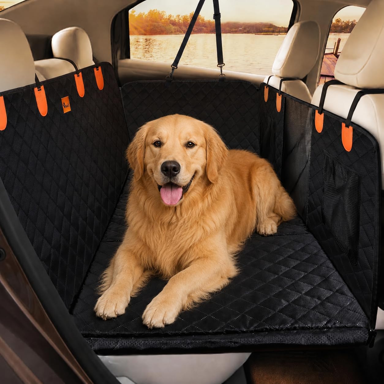 Hard Bottom Back Seat Extender for Dog Travel Accessories - Waterproof Dog Car Seat Cover for Back Seat Car SUV Truck, Non Inflatable Car Bed,Foldable Seat Covers for Dog Hard Bottom Hammock