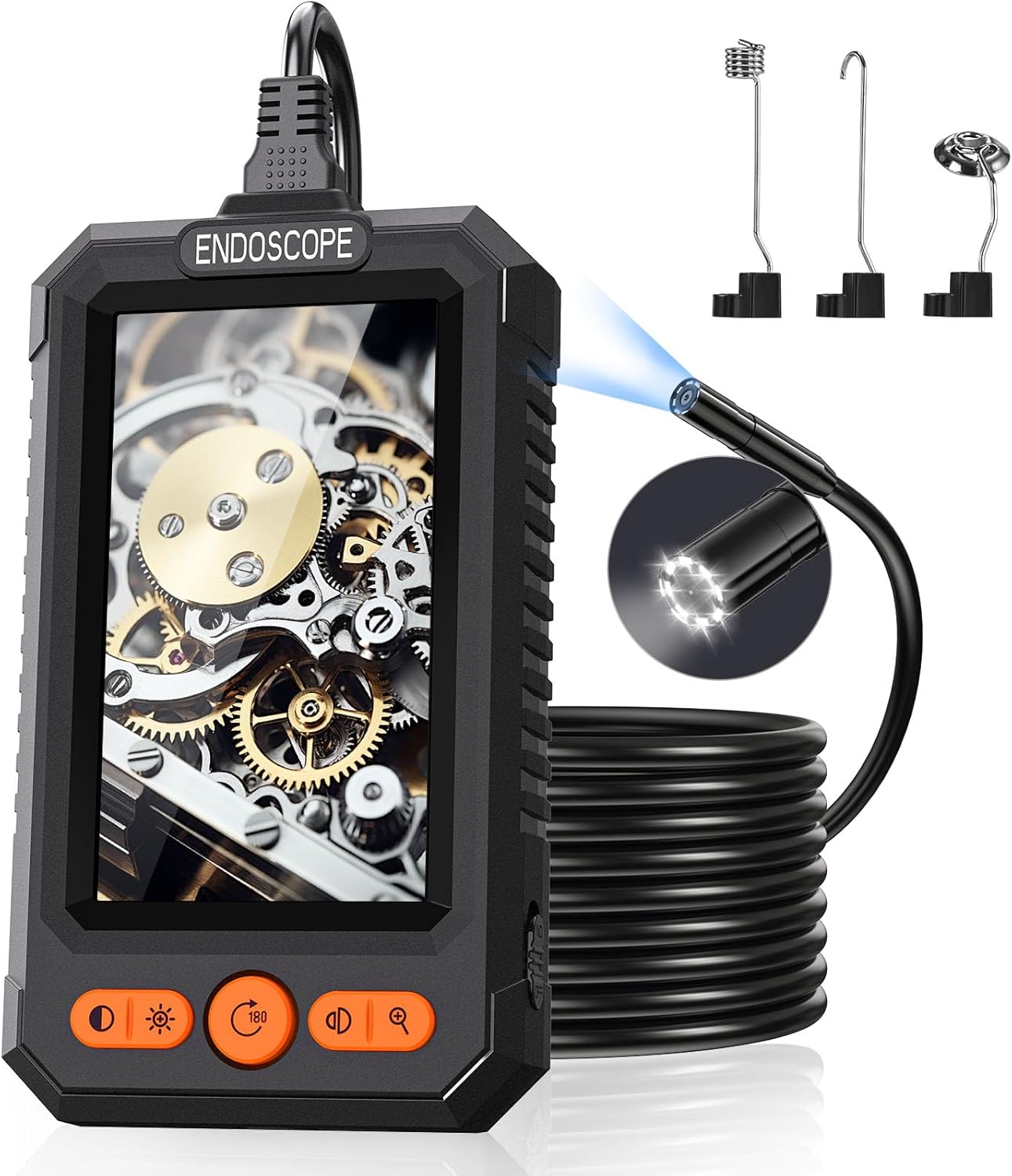 BlueSwan Borescope Camera with Light, 1080P Industrial Endoscope Inspection Camera with 8 LED Lights, 16.4ft Semi-Rigid Cord Bore Scope, IP67 Waterproof Endoscope for Sewer Automotive Engine Inspect
