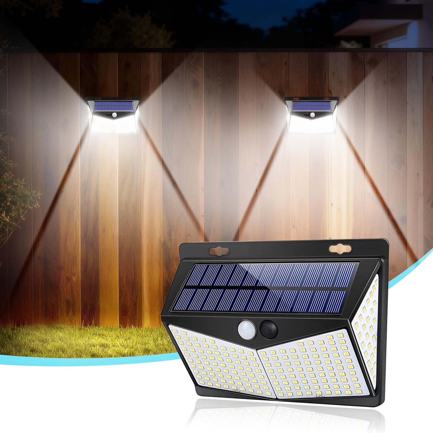 DISGIAN Solar Lights Outdoor, Motion Sensor Wall Lights with 3 Modes &270° Wide Angle,IP65 Waterproof, Solar Security Lights for Garden Pathway Porch Garage,Cool White(1 Pack)
