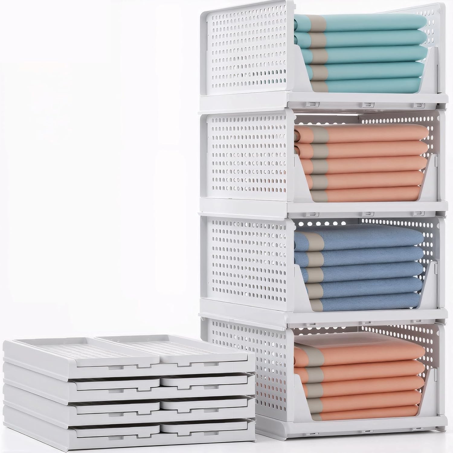 Stackable Storage Drawers, XL Size Closet Organizers and Storage of 4 Pack Closet Drawers, Organizer Baskets, Sweater Storage Organizer for Closet, Wardrobe Organizer, Towel Organizer