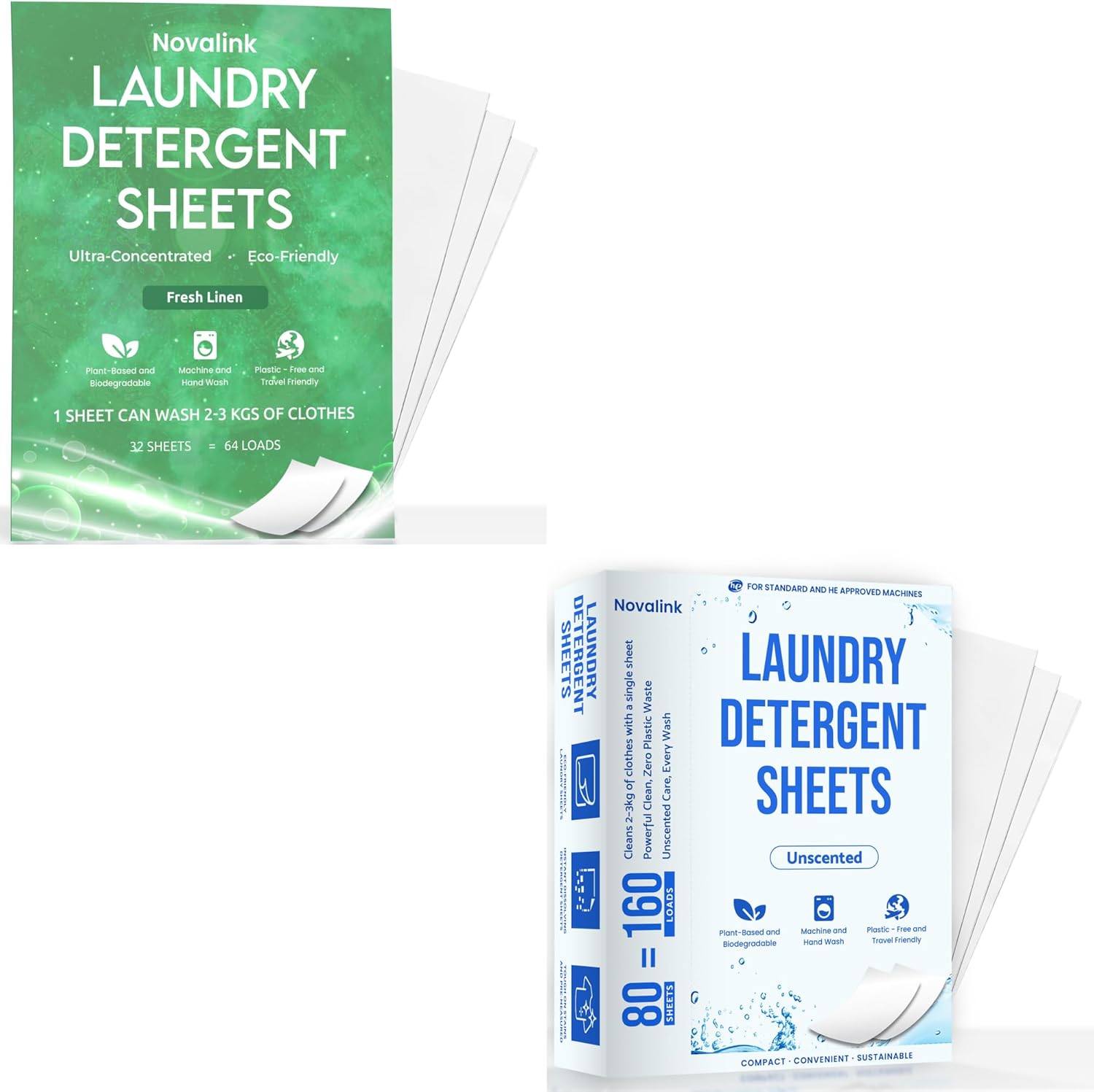 64 & 160 Loads Sensitive Laundry Detergent Sheets - Fresh Linen & Unscented