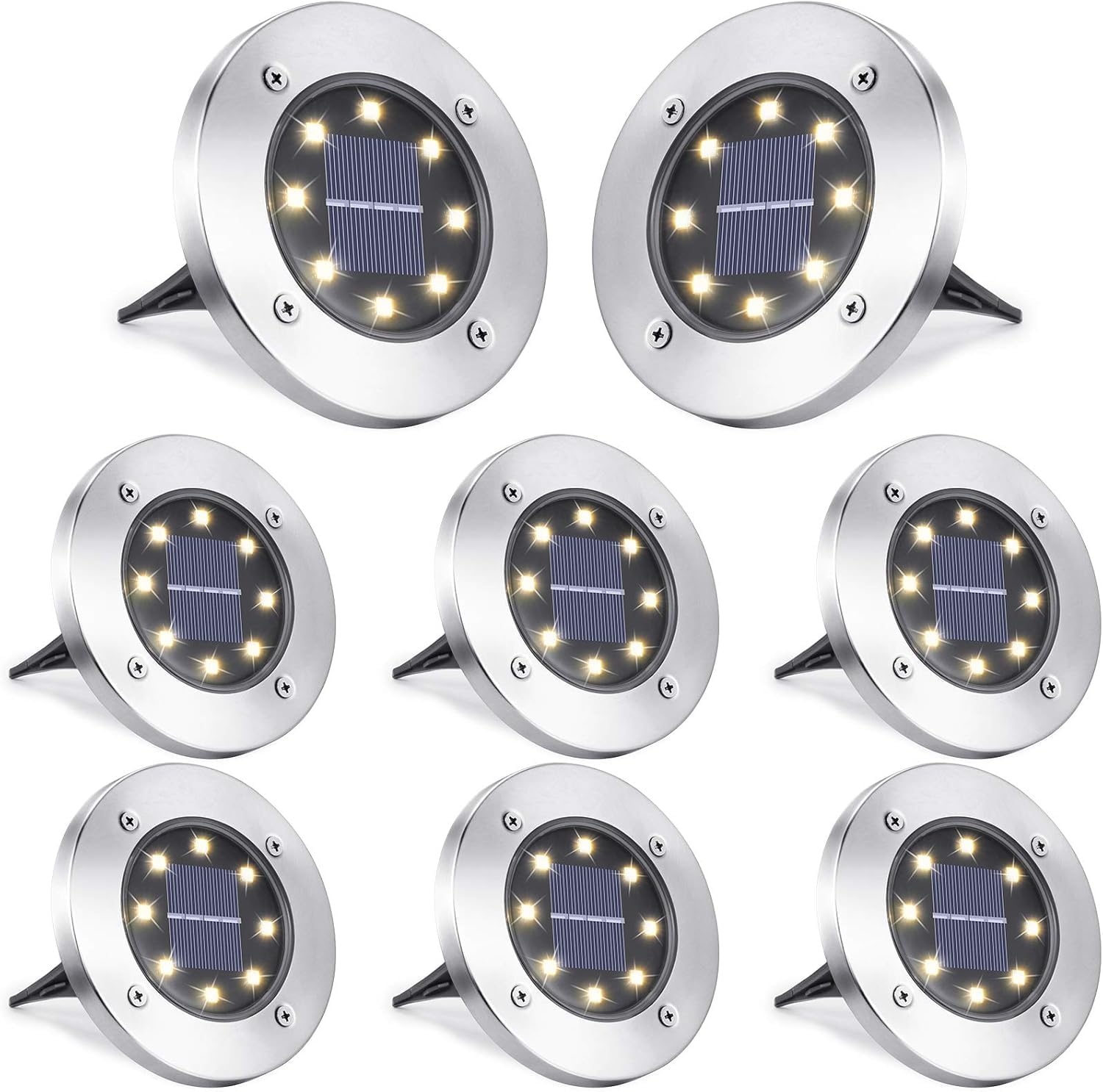 Toodour Solar Lights Outdoor, 8 Pack Solar Ground Lights Waterproof Garden In-Ground Lights - Bright Solar Disk Light Landscape Lighting for Lawn Yard Deck Patio Walkway Outdoor Decor - Warm White