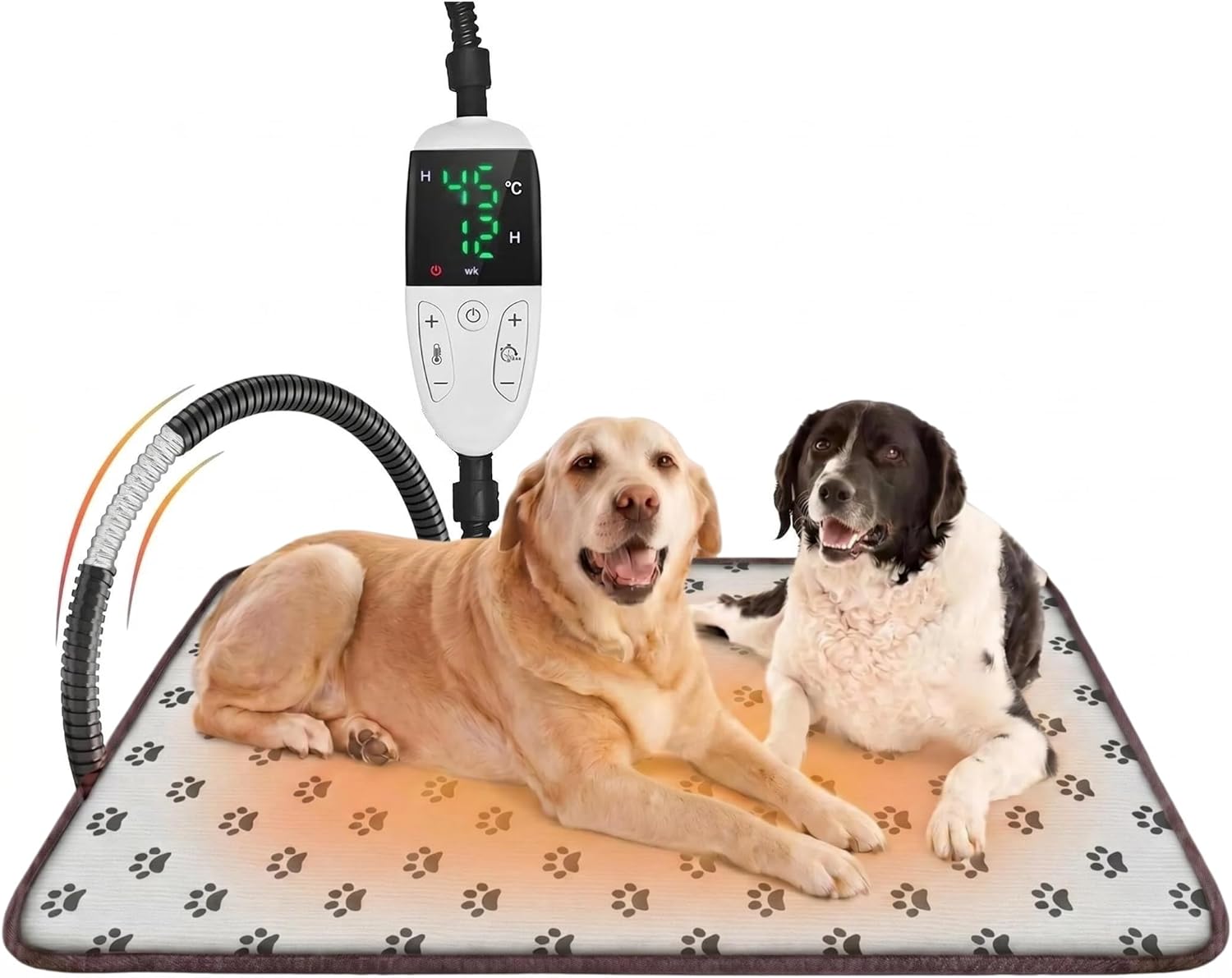 Pet Heating Mat with Smart Control, Electric Heating Mat for Dogs Cats 90x70cm, Adjustable Timer & Adjustable Temperature, Large Heated Cat Dog Bed with Chew Resistant Cable and AU Plug-L