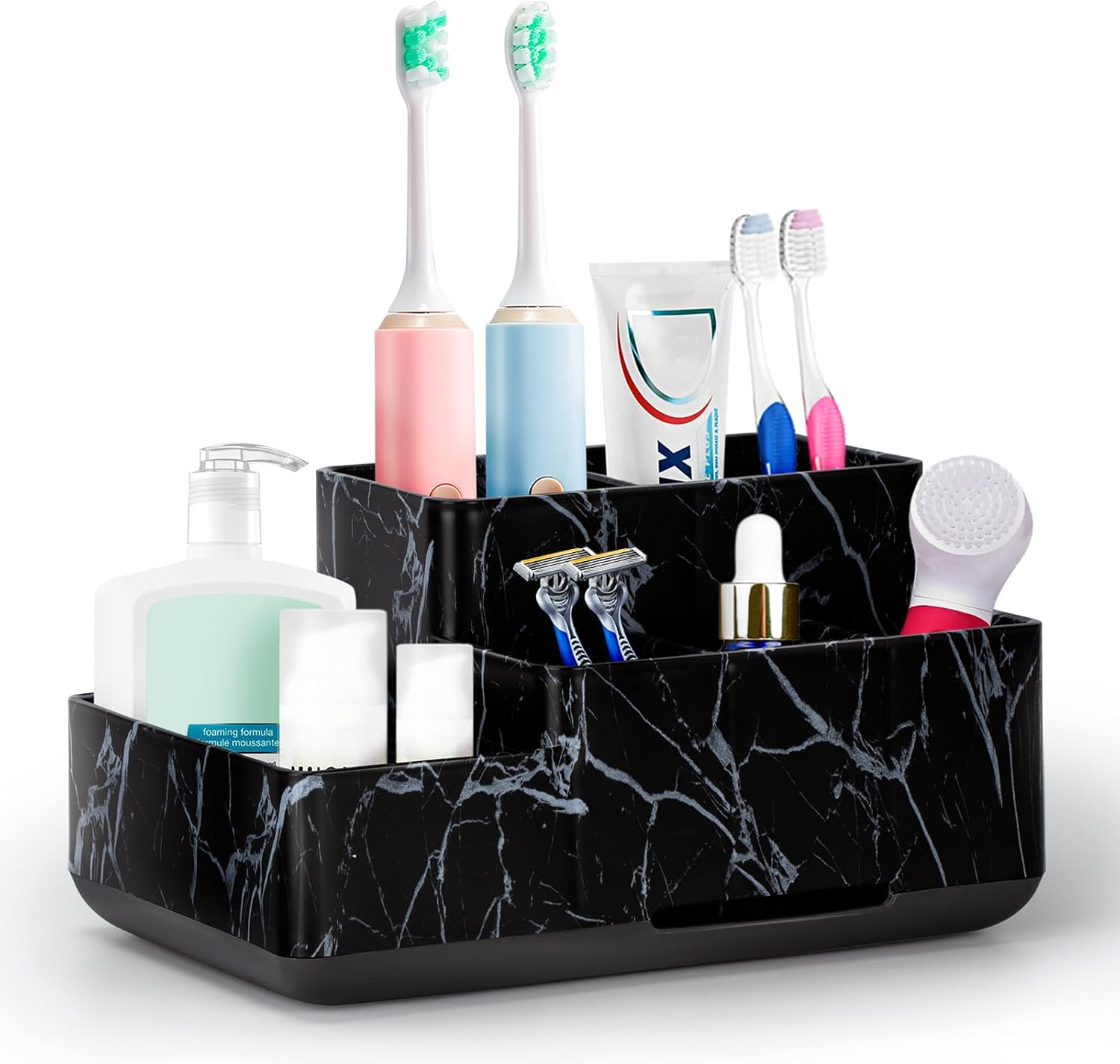Toothbrush Holder,Bathroom Organizer Countertop, 5 Compartments Multifunctional Storage for Cosmetic, Makeup, Office Stationery Pencil,Toothpaste, Toothbrush,Ideal Gift for Home, Office?Bule?