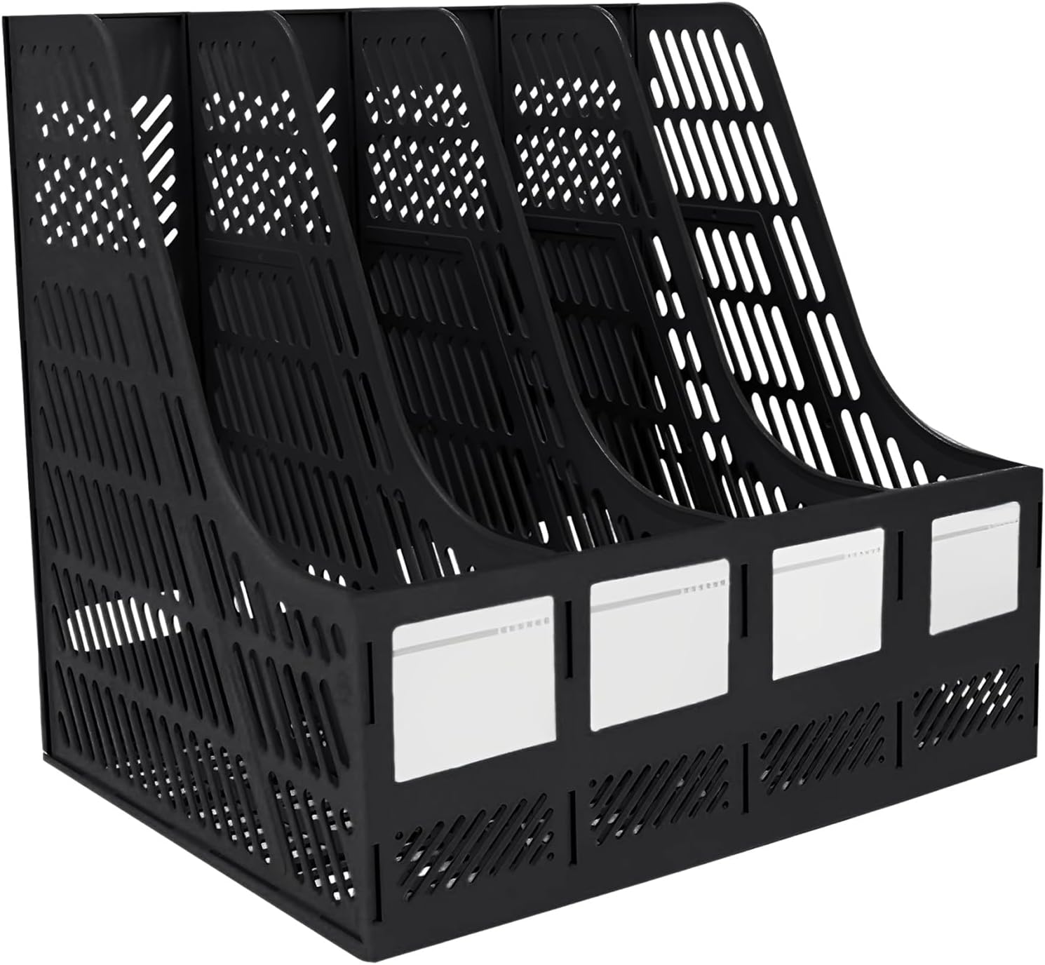 A4 Magazine Rack 4 Vertical Compartments Bookcase Document Folder Divider Desk Organizer Paper Box for Office Home Organization and Storage Black