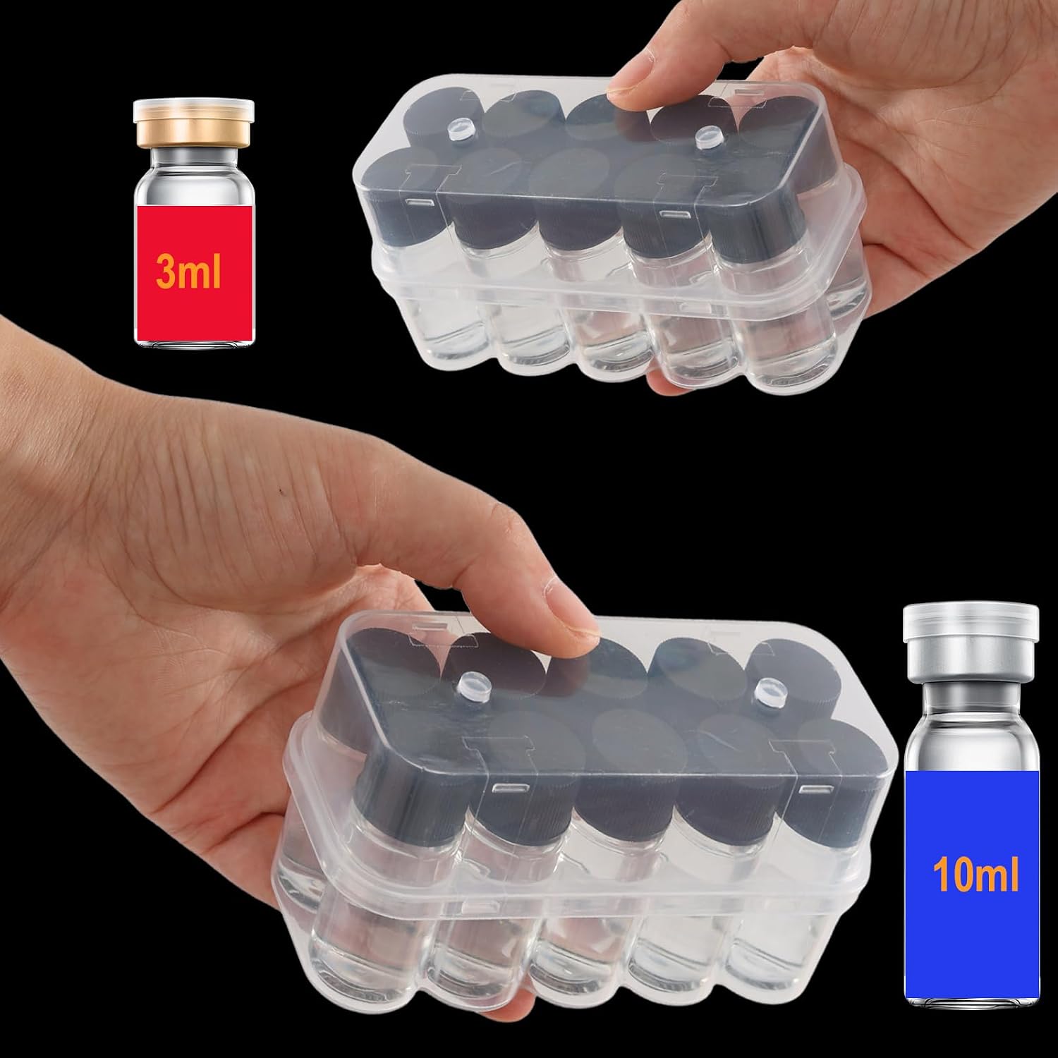 2Pack 10ml&3ml Peptide Vial Organizer,Slots Stackable Plastic Case Holder,Peptide container for Refrigerator Freezer Fridge