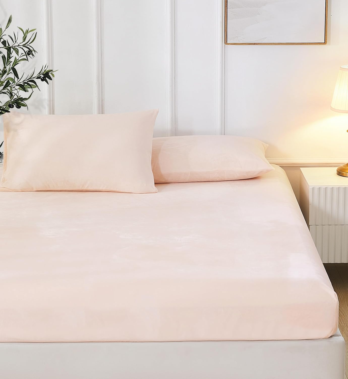 MuMullum Flannel Fitted Sheet Double Size, Soft&Cozy Flannelette Sheets Set, Warm Teddy Fleece Bedding Set for Winter, Deep Pocket up to 40cm, Includes 1 Fitted Sheets & 2 Pillowcases (Pink, Double)