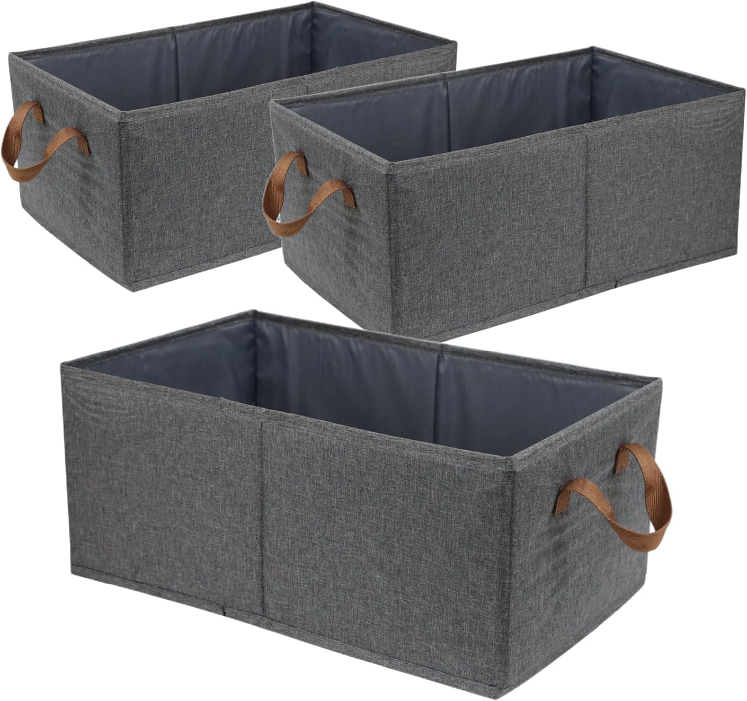 Pack of 3 Large Capacity Storage Bins Closet Organizer System, Sturdy Foldable Storage Boxes for Organizing Clothing, Sheets, Toys, Books-Shelf Organizer Shelves Basket Storage Bin (Gray)