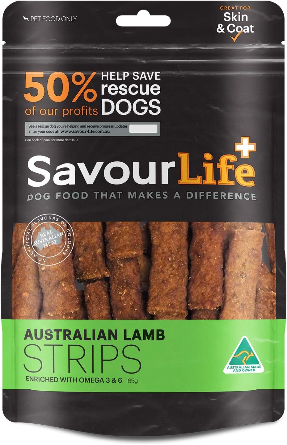 SavourLife Dog Treats, Australian Lamb Strips - High Protein, 165g