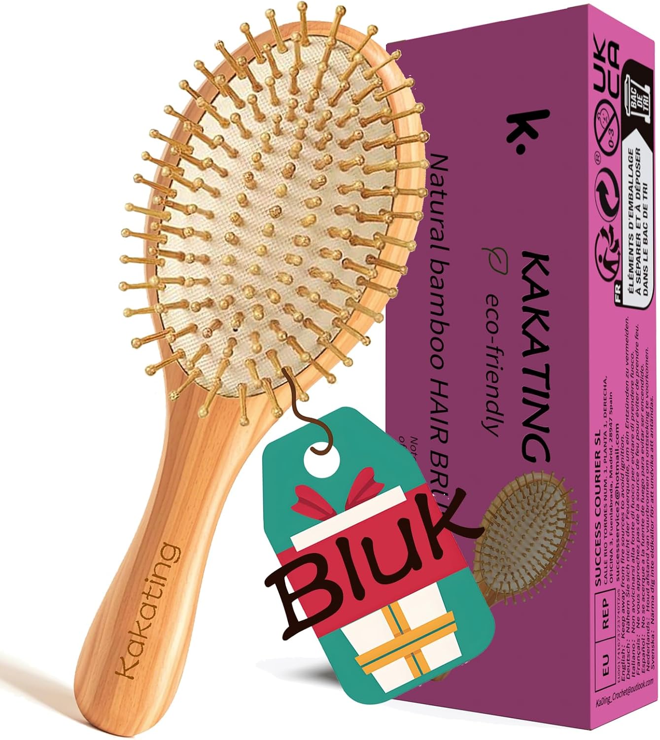 2 Pack Bamboo Hair Brush for Hair Growth | Natural Wooden Hair Brushes Detangling Massaging Scalp
