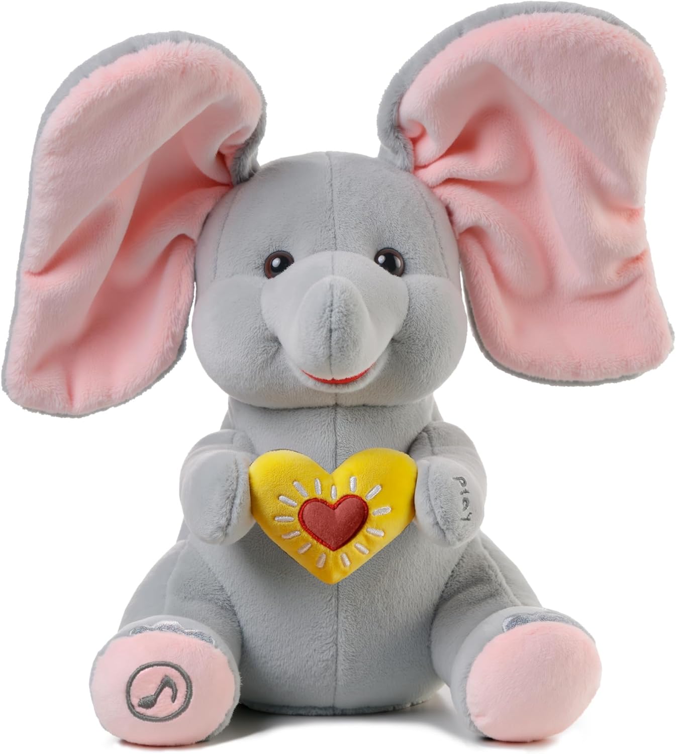 Peek a Boo Elephant Toy, Interactive Singing Plush Elephant Toy with Flapping Ears and Hearts, Musical Stuffed Animal for Babies and Toddlers
