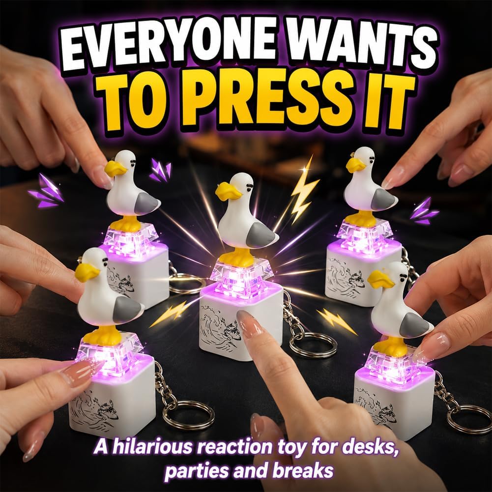 Seagull Mine Sound Button Keychain, Rechargeable Fidget Clicker with Real Sound & Led Light, Adults Keyboard Clicker with Colorful Lights, Desk Fun Stress Reliefgifts (4pcs)