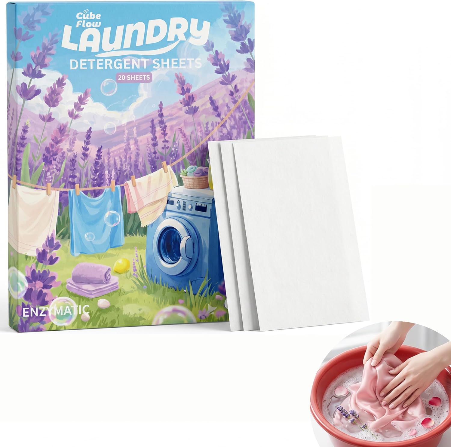 Laundry Detergent Sheets 20 Pcs Lavender, Travel Laundry Sheets Lightweight Dissolvable, Eco Laundry Strips for Washing Machine and Hand Wash, Portable Laundry Soap Sheets for Travel Camping Gym