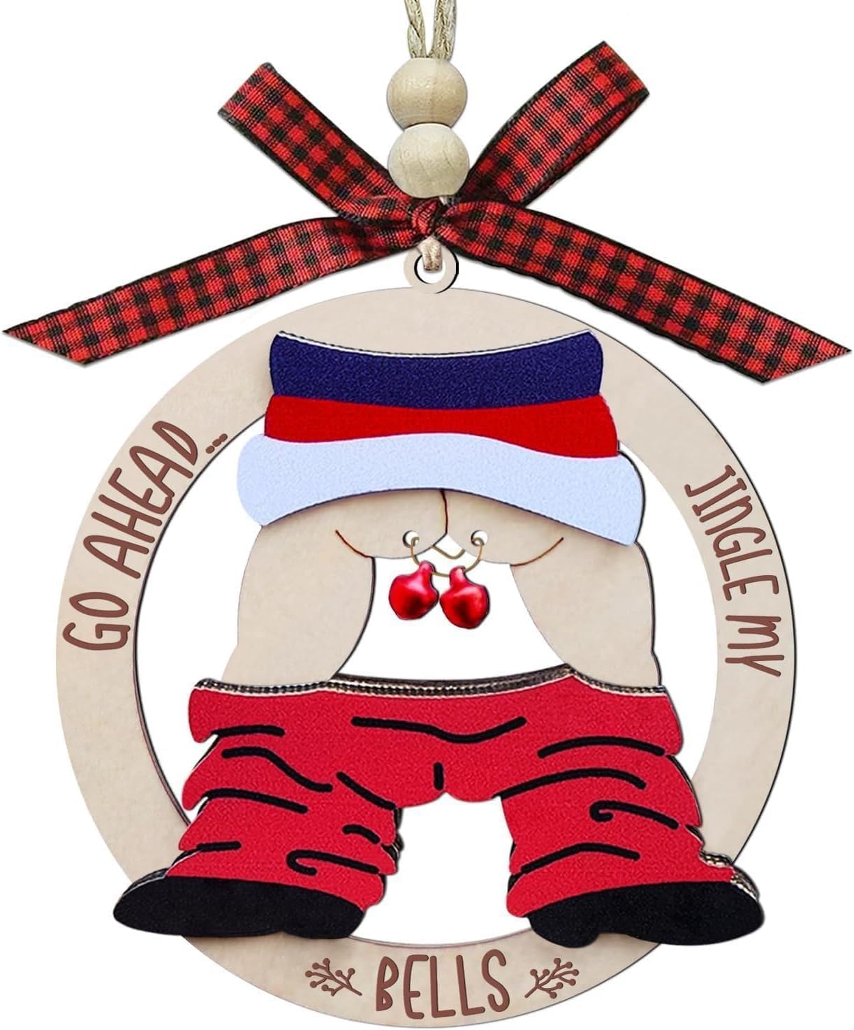 Jingle Bell Christmas Tree Ornaments, Wooden, Unique Stocking Stuffer Gift and Christmas Decorations for Trick,Laughting